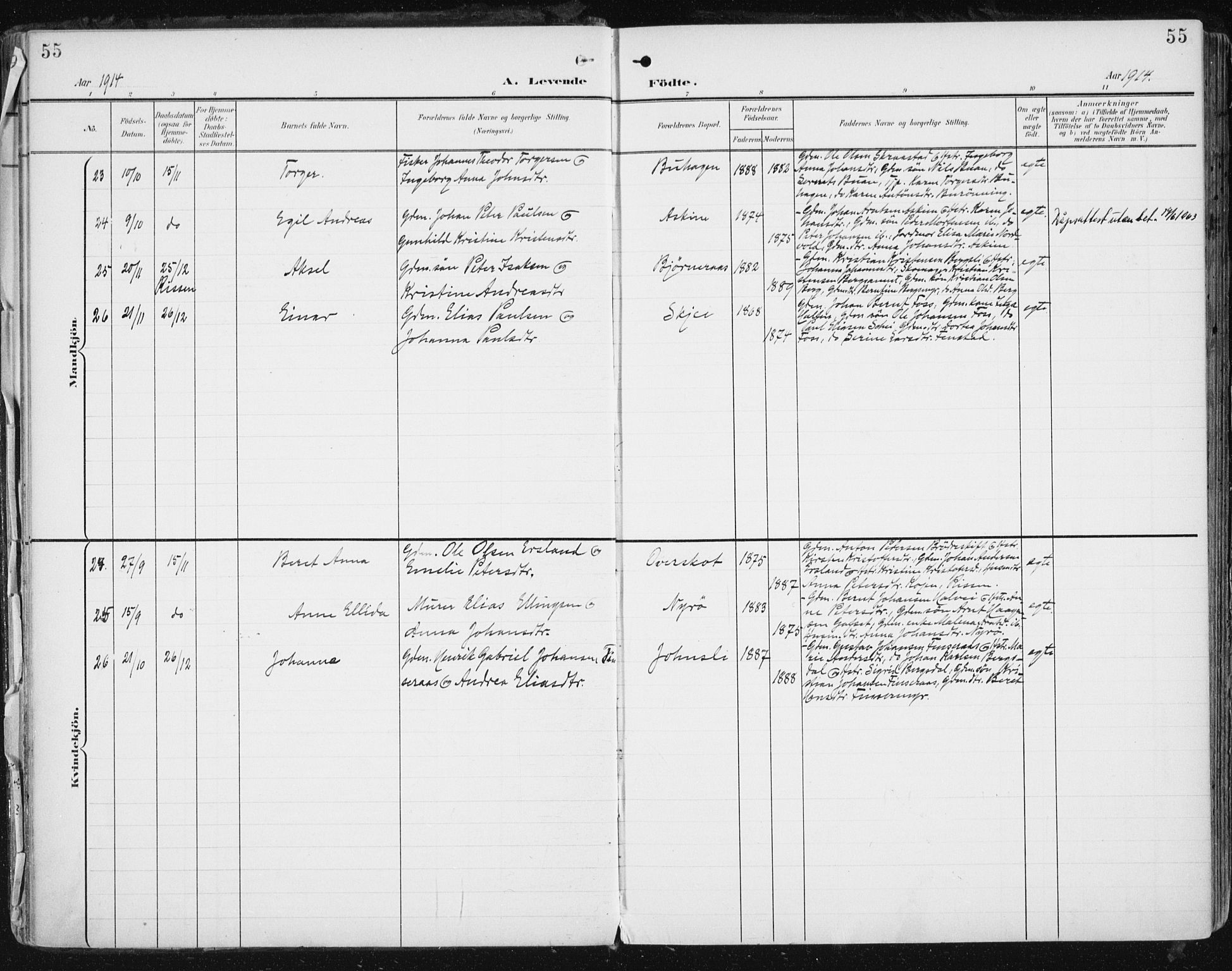 Ministerialprotokoller, klokkerbøker og fødselsregistre - Sør-Trøndelag, SAT/A-1456/646/L0616: Parish register (official) no. 646A14, 1900-1918, p. 55