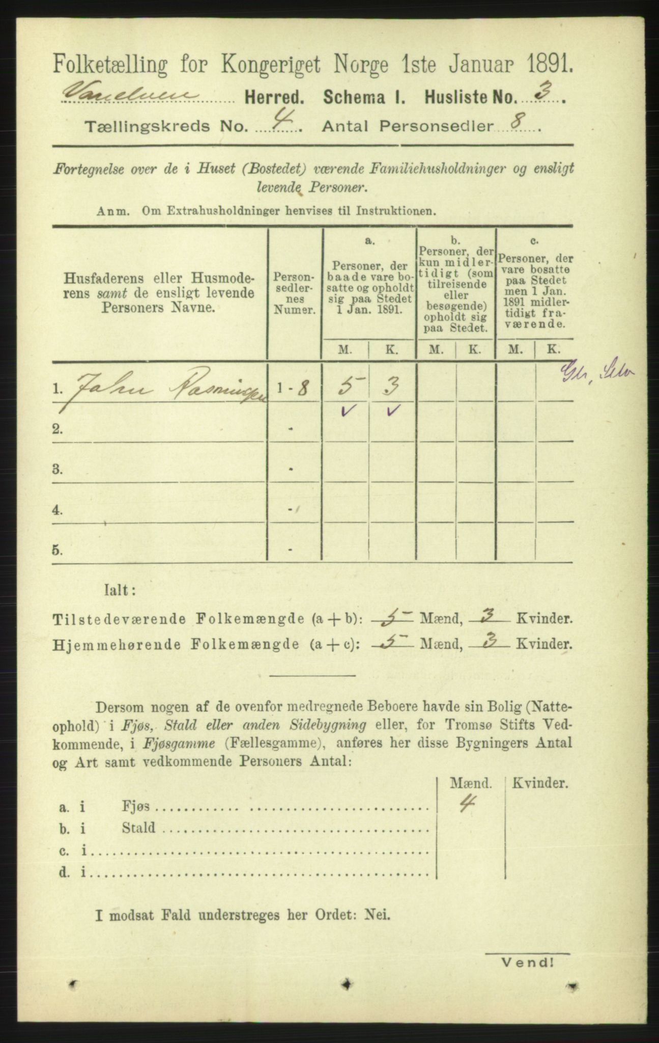 RA, 1891 census for 1511 Vanylven, 1891, p. 1765