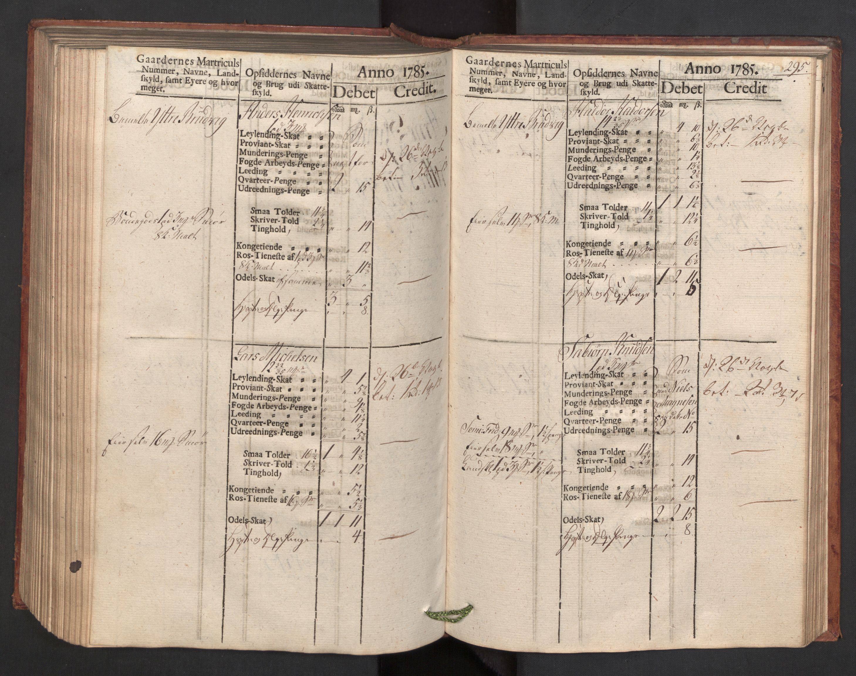 Rentekammeret, Fogdenes kassabøker, RA/EA-5947/R/L0067: Kassabok for Lindås, Herdla, Mjedla, og Arna skipreider i Nordhordland, 1785, p. 295