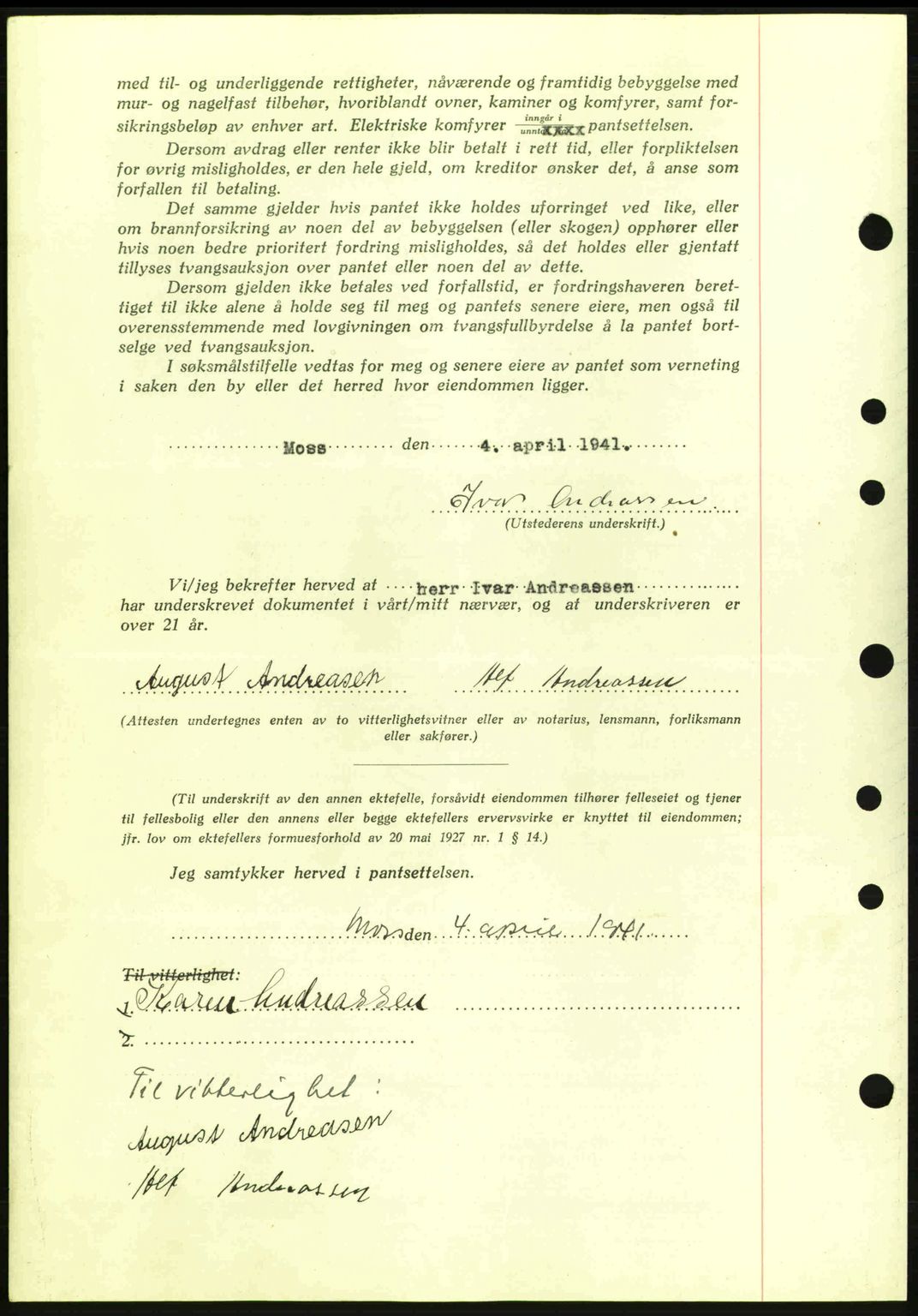 Moss sorenskriveri, SAO/A-10168: Mortgage book no. B10, 1940-1941, Diary no: : 625/1941