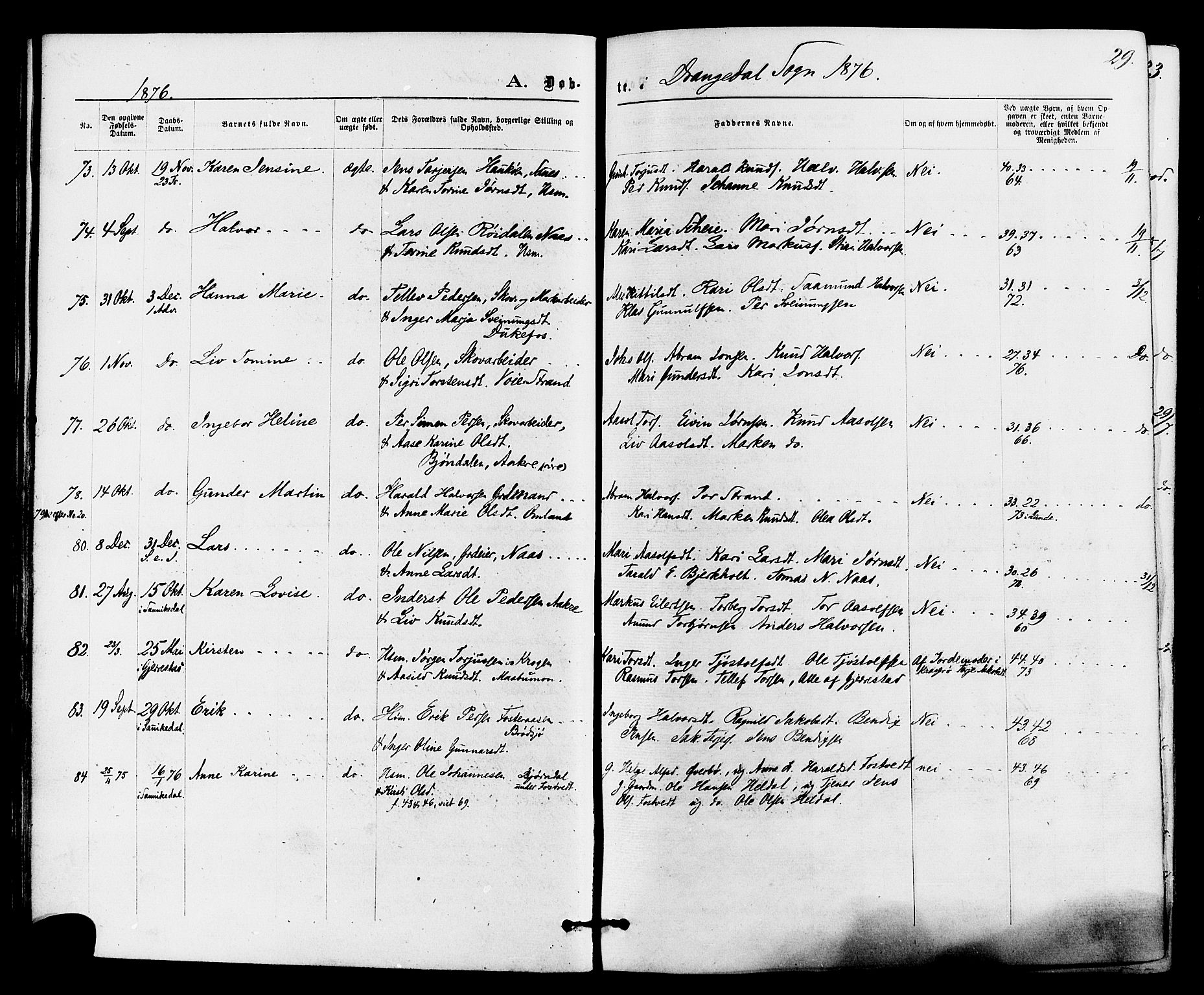 Drangedal kirkebøker, AV/SAKO-A-258/F/Fa/L0009: Parish register (official) no. 9 /1, 1872-1884, p. 29