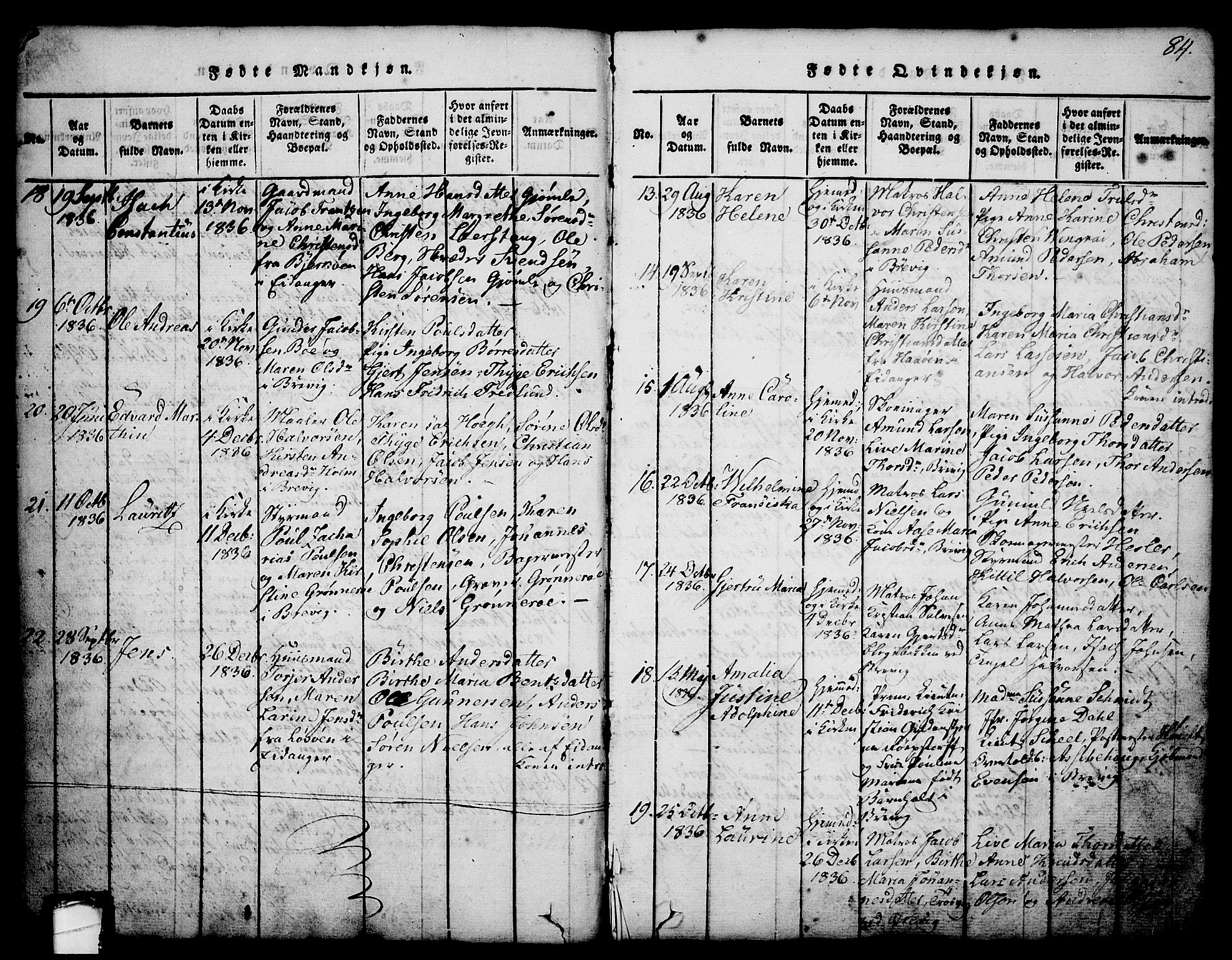 Brevik kirkebøker, SAKO/A-255/G/Ga/L0001: Parish register (copy) no. 1, 1814-1845, p. 84