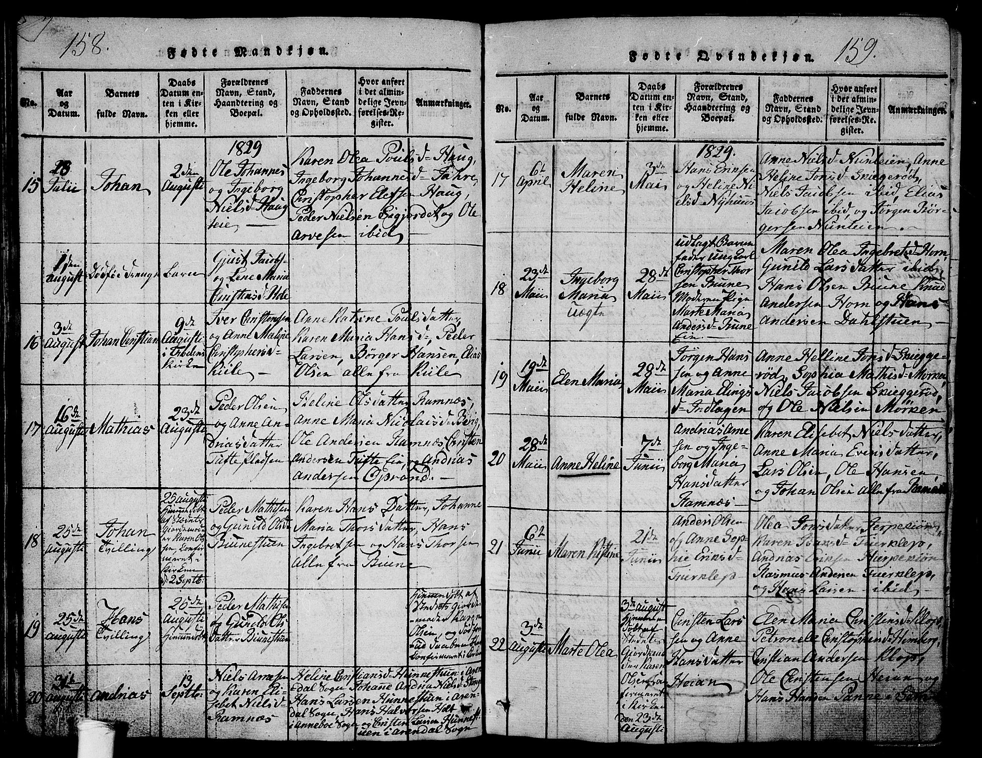 Ramnes kirkebøker, AV/SAKO-A-314/G/Ga/L0001: Parish register (copy) no. I 1, 1813-1847, p. 158-159