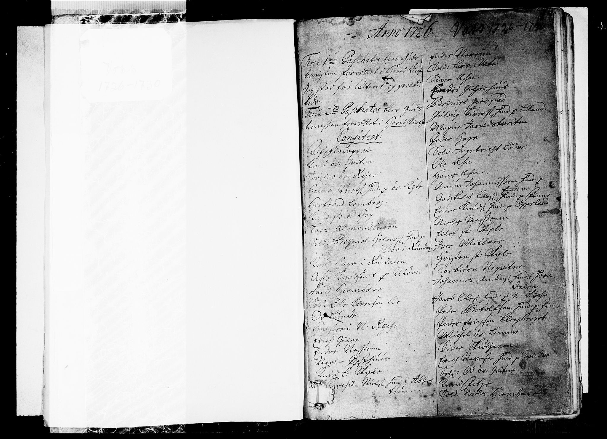 Voss sokneprestembete, SAB/A-79001/H/Haa: Parish register (official) no. A 3, 1726-1730, p. 1