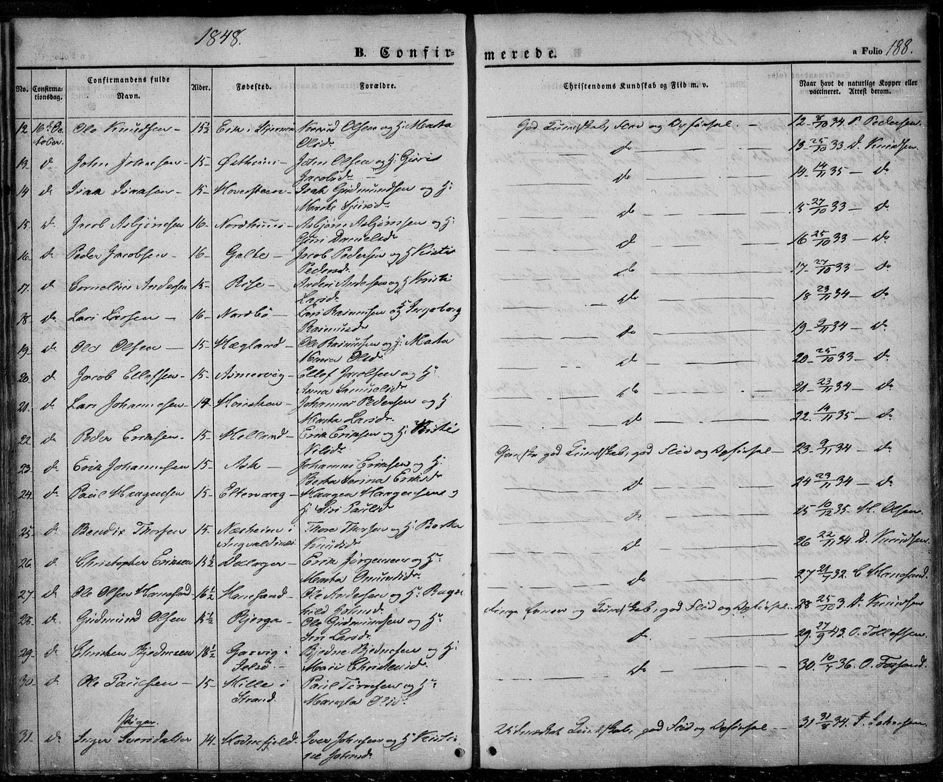 Rennesøy sokneprestkontor, SAST/A -101827/H/Ha/Haa/L0005: Parish register (official) no. A 5, 1838-1859, p. 188