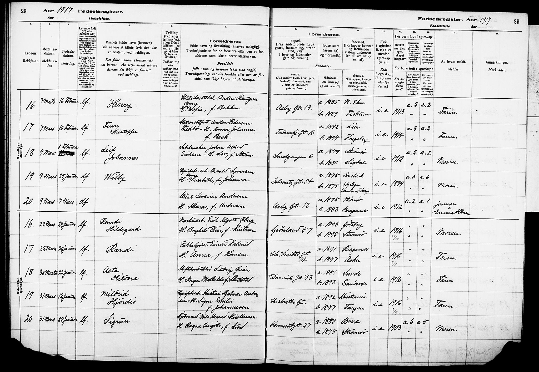 Strømsø kirkebøker, AV/SAKO-A-246/J/Ja/L0001: Birth register no. I 1, 1916-1925, p. 29