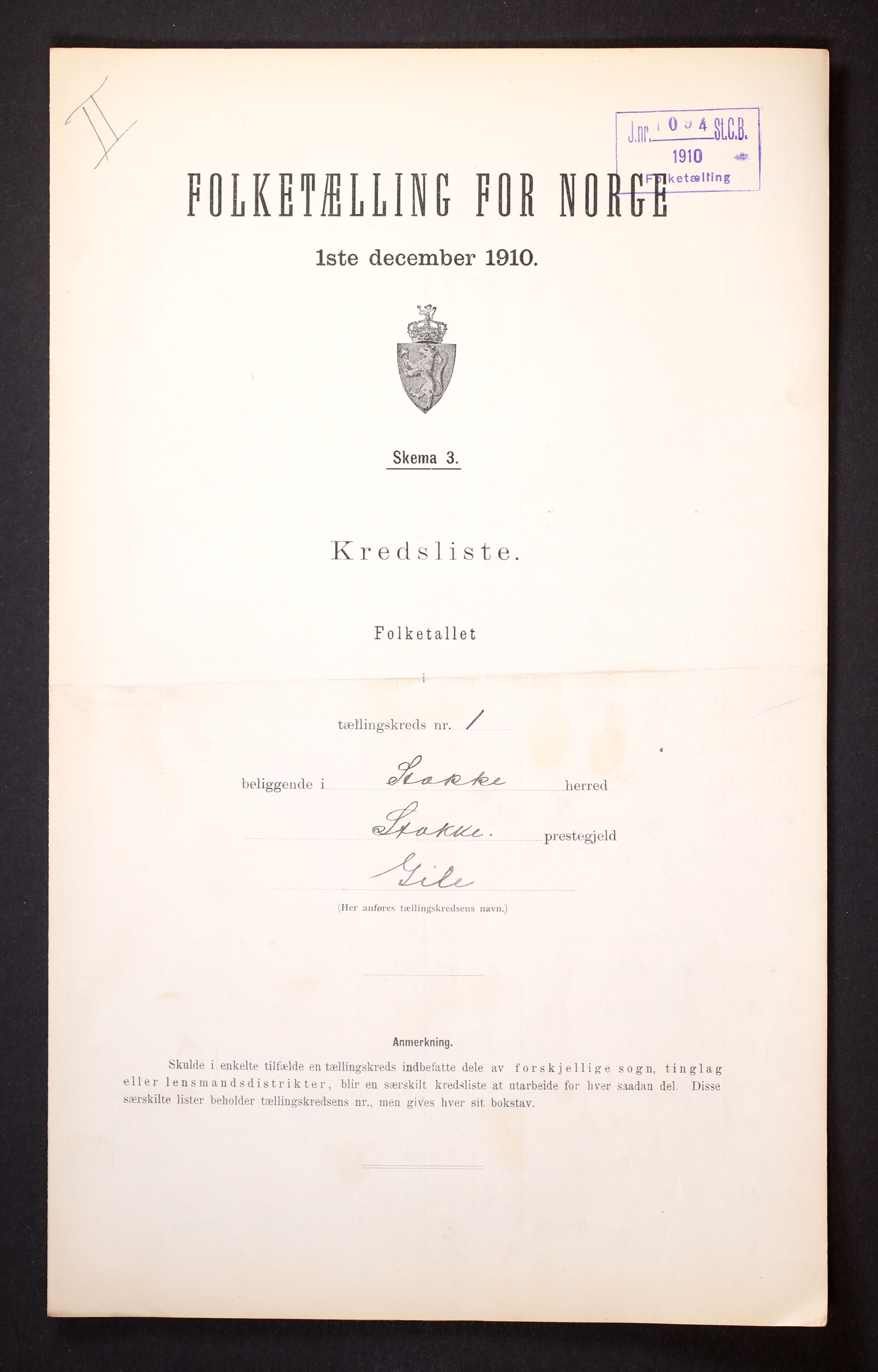 RA, 1910 census for Stokke, 1910, p. 7