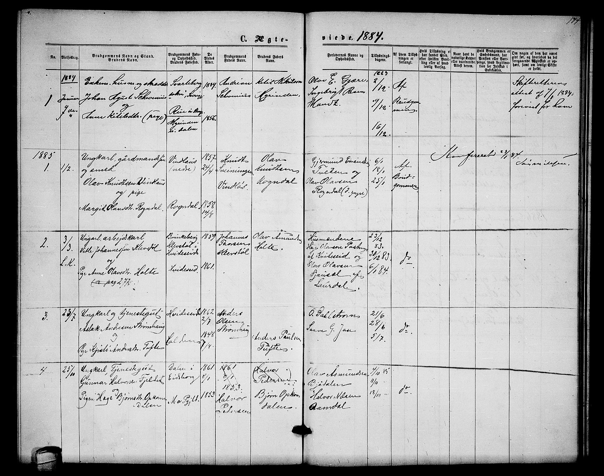 Lårdal kirkebøker, AV/SAKO-A-284/G/Gb/L0002: Parish register (copy) no. II 2, 1865-1888, p. 174
