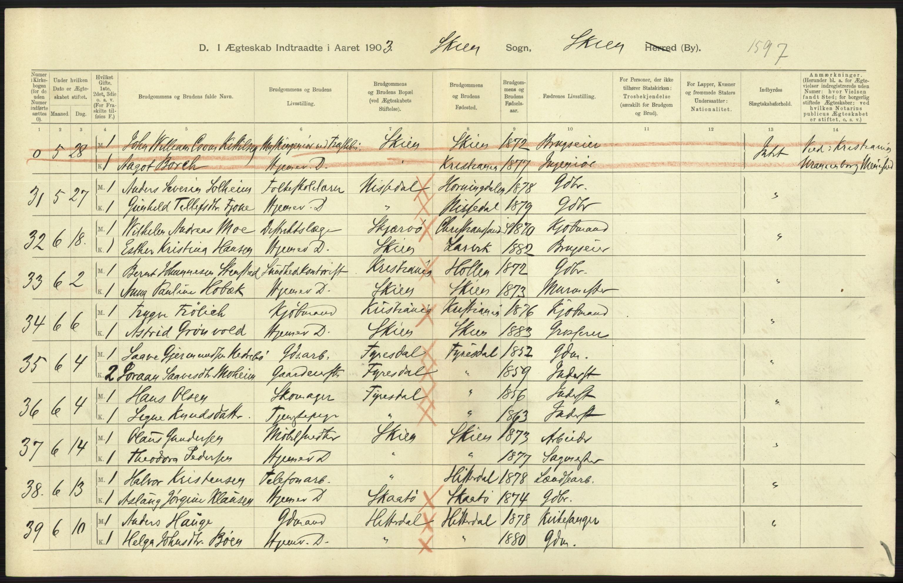 Statistisk sentralbyrå, Sosiodemografiske emner, Befolkning, AV/RA-S-2228/D/Df/Dfa/Dfaa/L0009: Bratsberg amt: Fødte, gifte, døde, 1903, p. 473