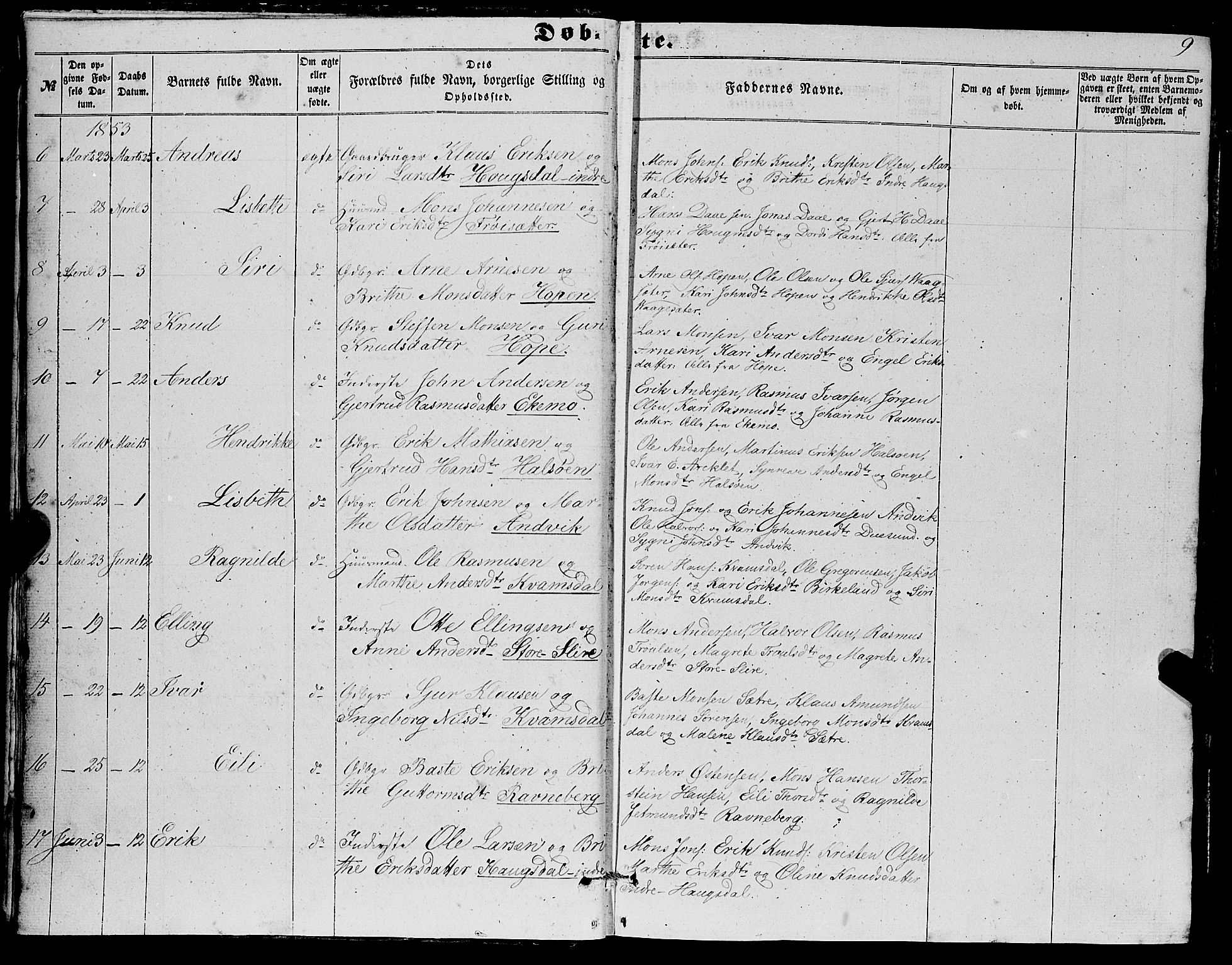 Masfjorden Sokneprestembete, SAB/A-77001: Parish register (copy) no. A 1, 1851-1875, p. 9