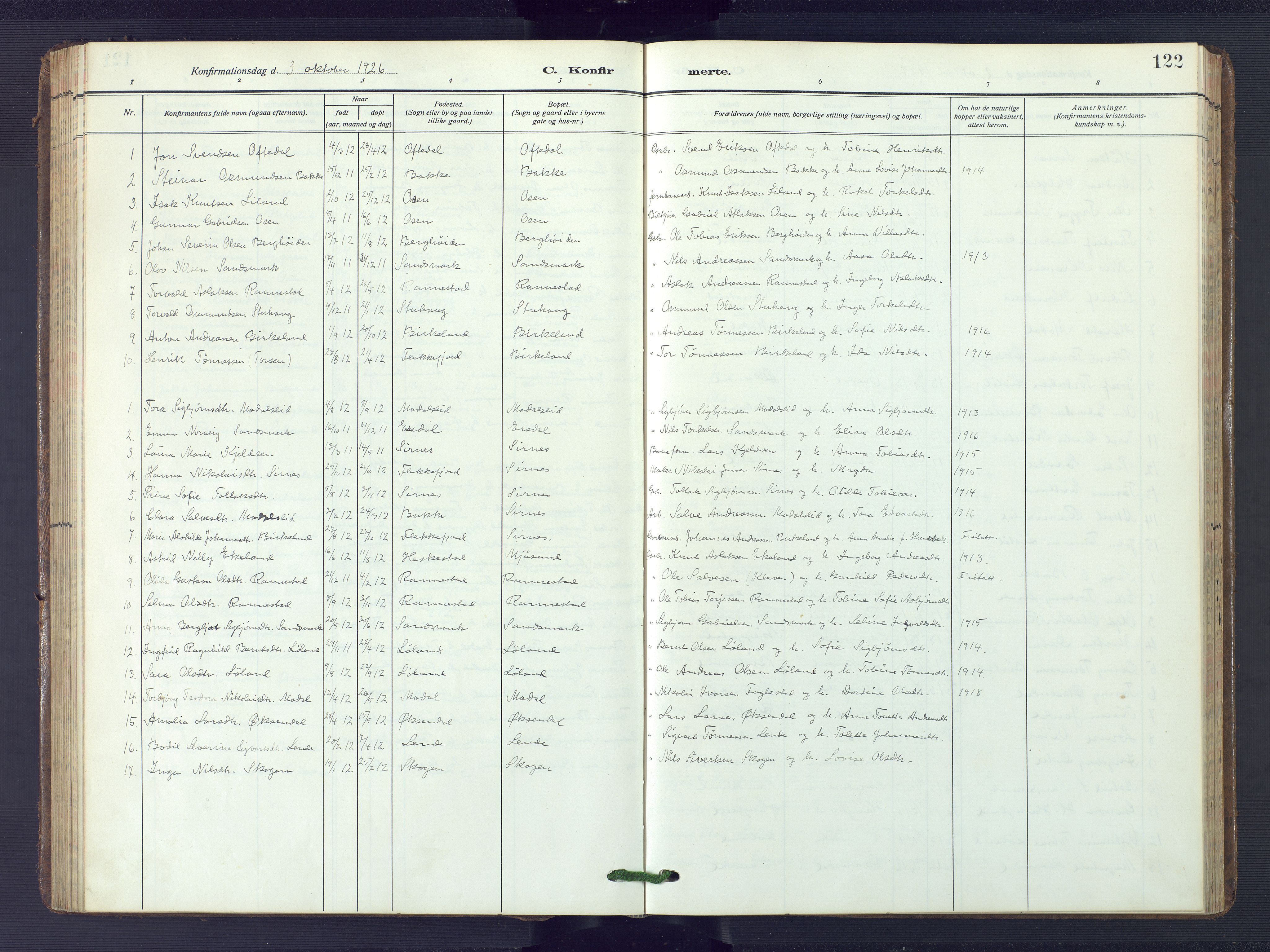 Bakke sokneprestkontor, SAK/1111-0002/F/Fb/Fba/L0004: Parish register (copy) no. B 4, 1911-1946, p. 122