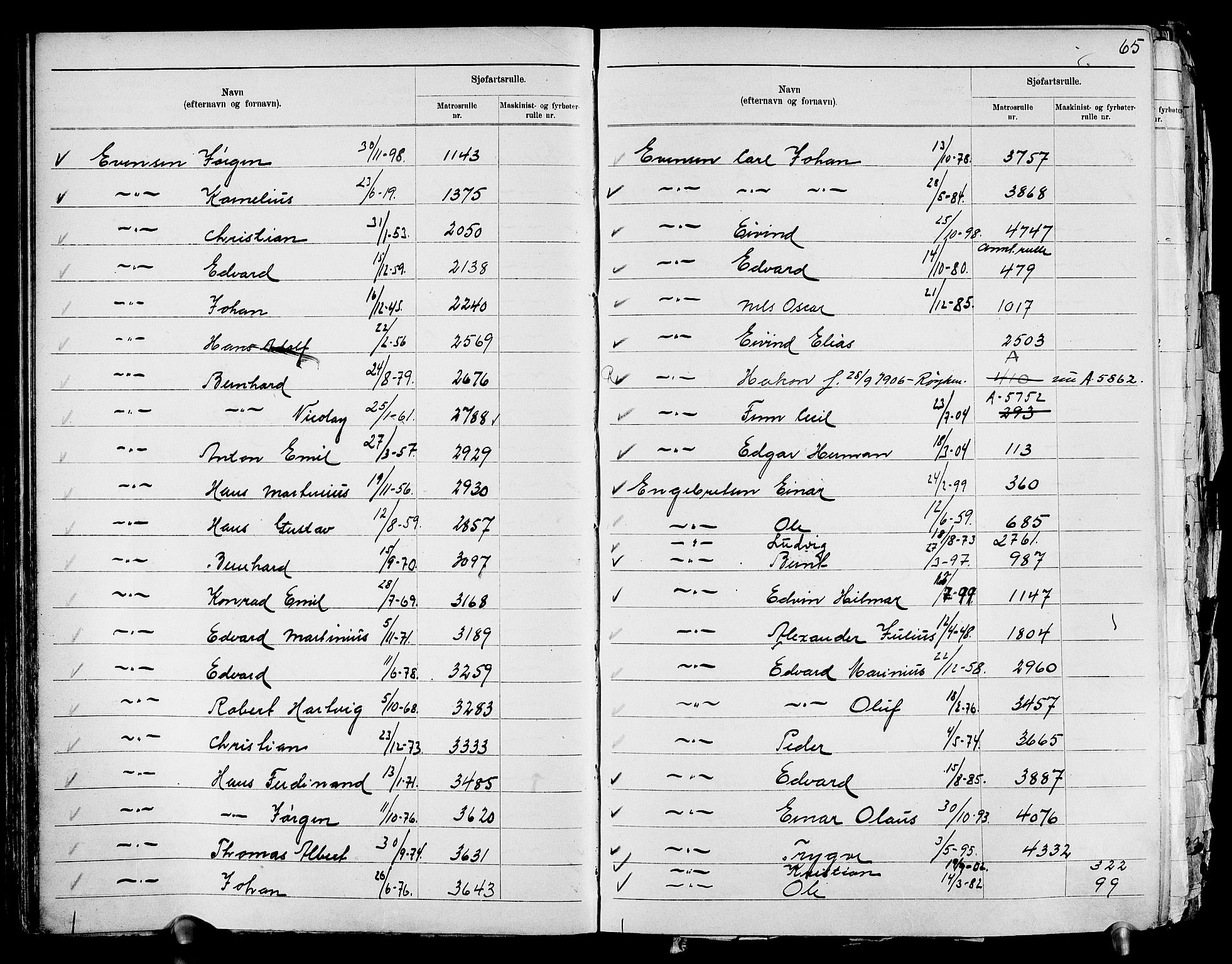 Drammen innrulleringsdistrikt, SAKO/A-781/G/Ga/L0001: Navneregister til rullene, 1860-1948, p. 66