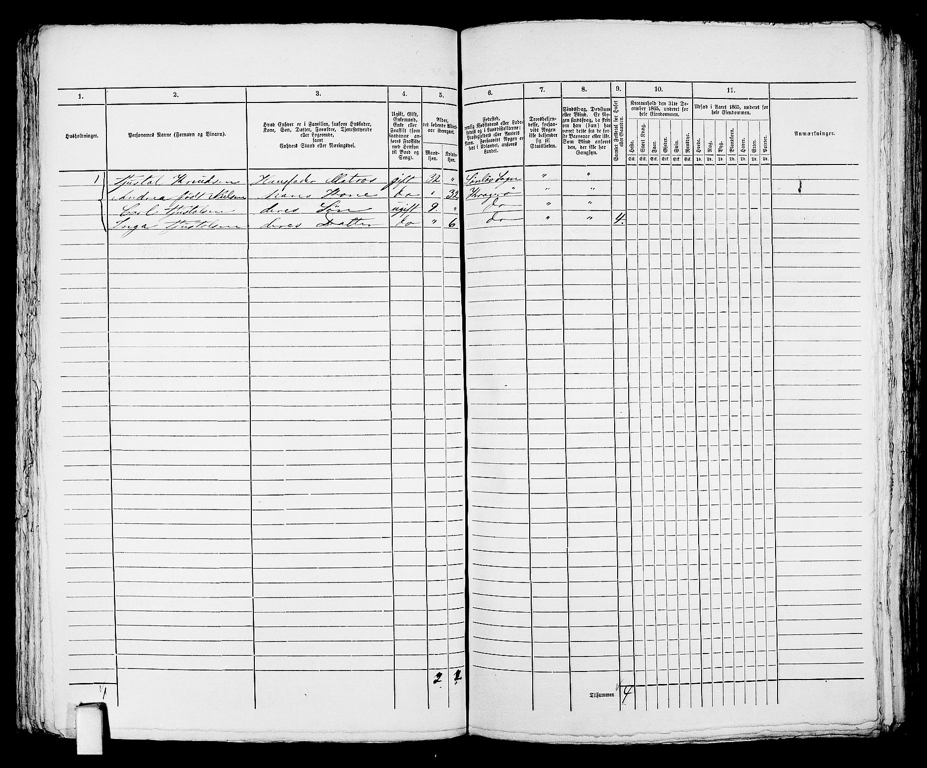 RA, 1865 census for Kragerø/Kragerø, 1865, p. 256