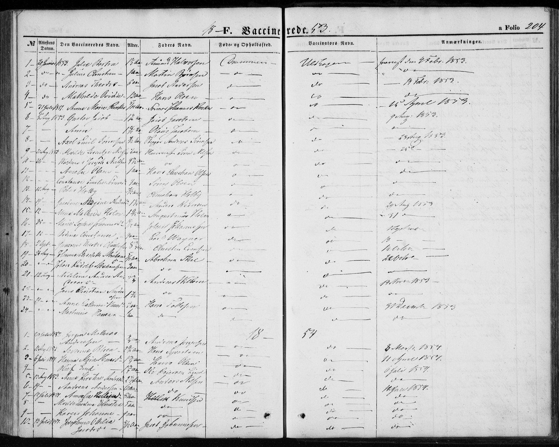 Strømsø kirkebøker, SAKO/A-246/F/Fa/L0017: Parish register (official) no. I 17, 1848-1865, p. 204