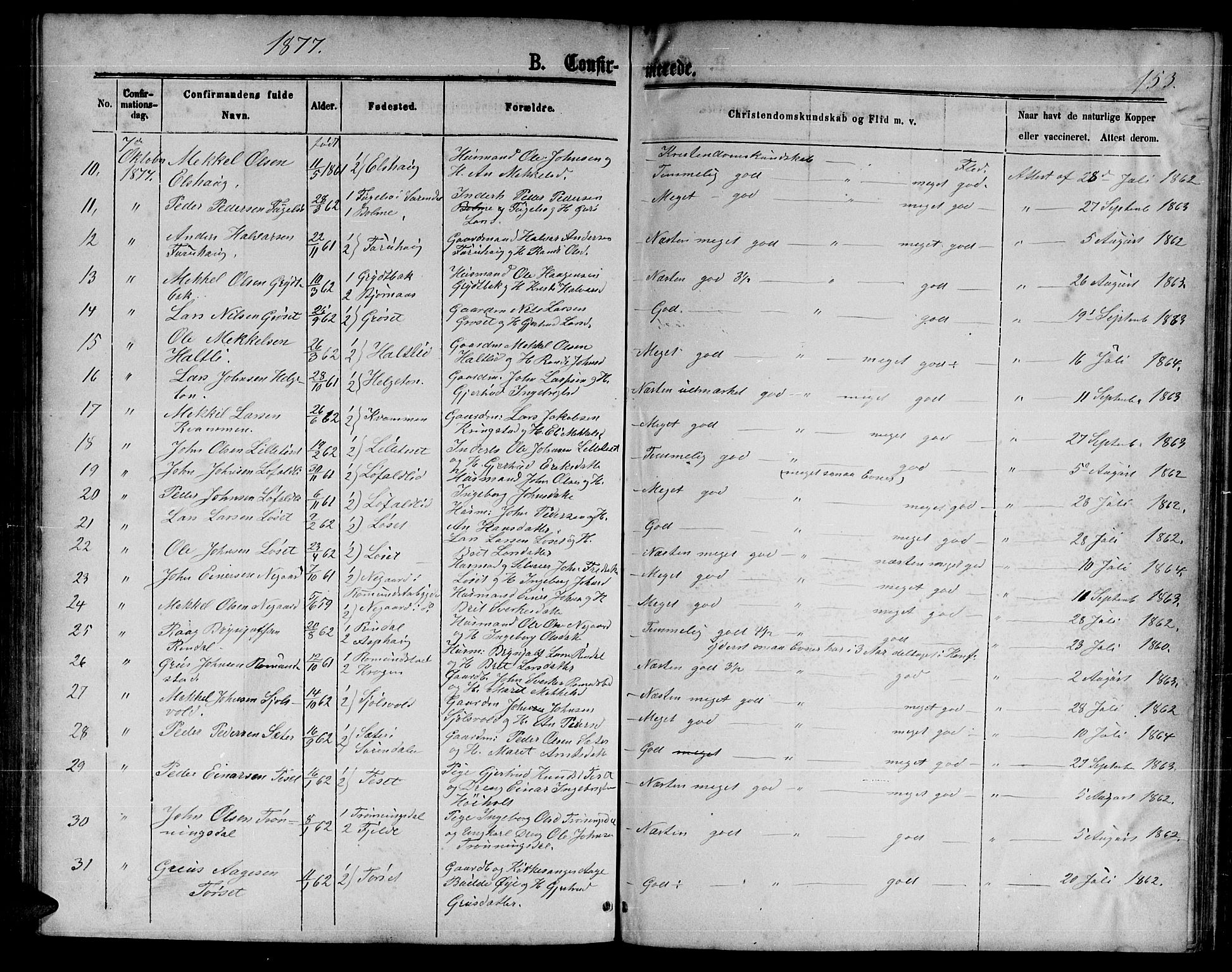 Ministerialprotokoller, klokkerbøker og fødselsregistre - Møre og Romsdal, AV/SAT-A-1454/598/L1076: Parish register (copy) no. 598C01, 1867-1878, p. 153