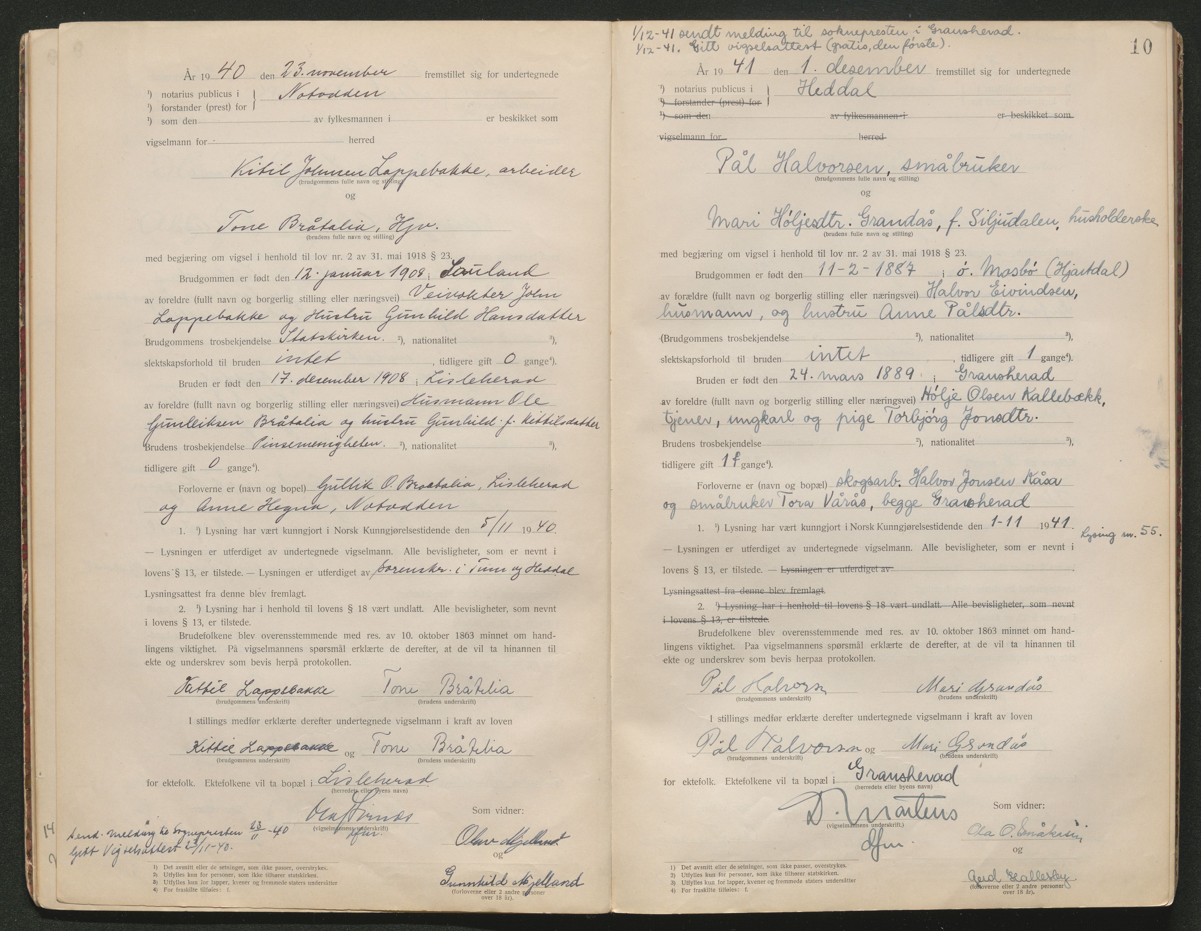 Tinn og Heddal sorenskriveri, AV/SAKO-A-212/L/La/L0003: Vigselsbok - , 1920-1945, p. 10