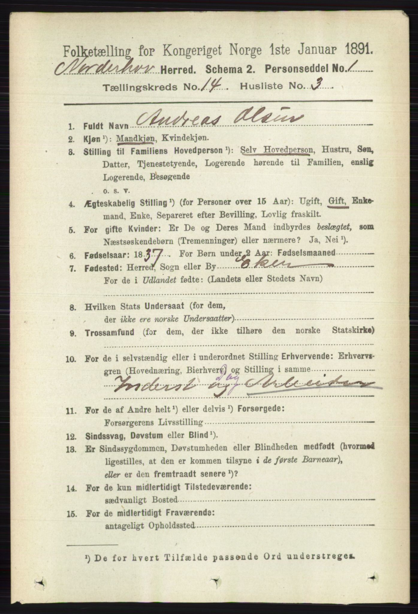 RA, 1891 census for 0613 Norderhov, 1891, p. 9342