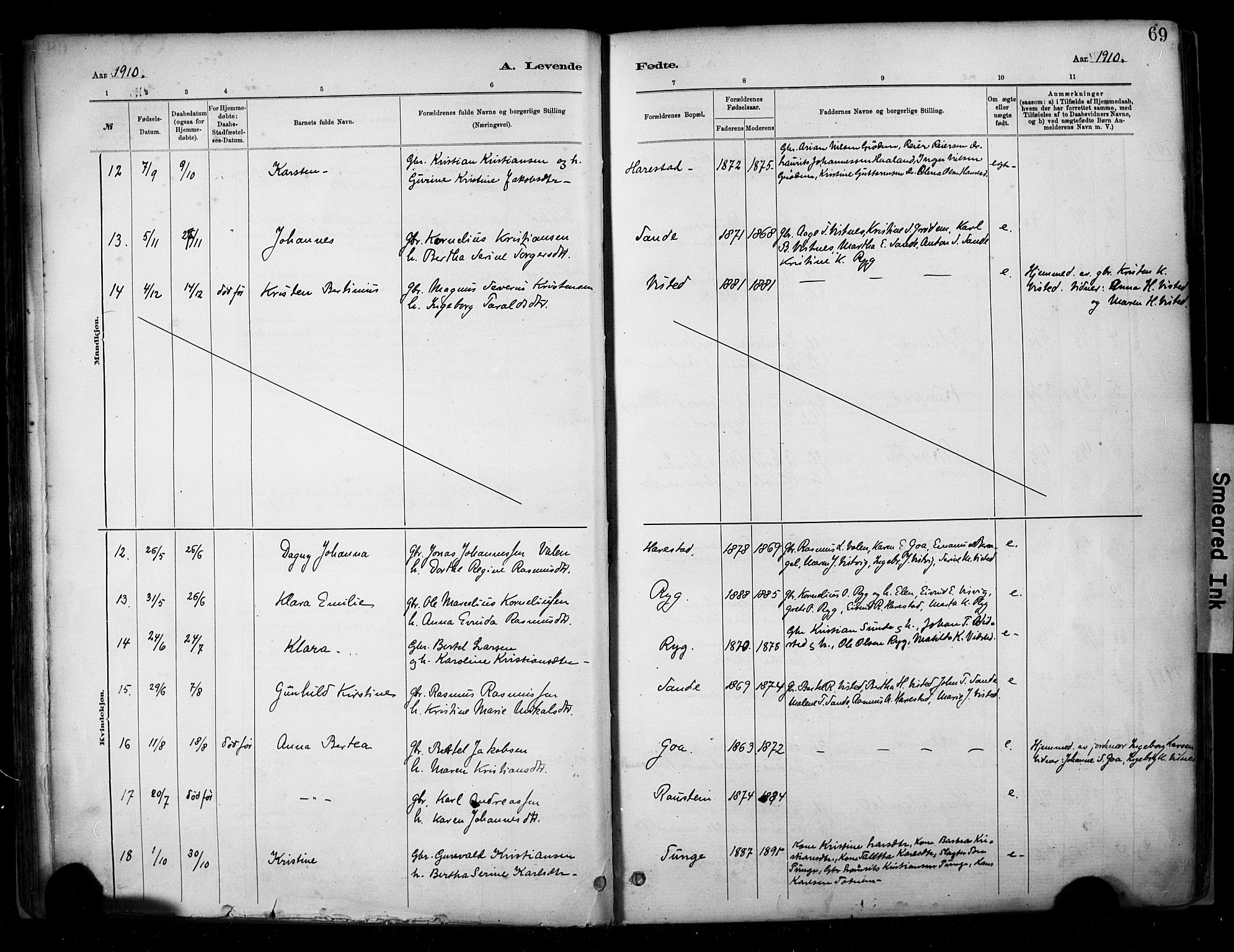 Hetland sokneprestkontor, SAST/A-101826/30/30BA/L0009: Parish register (official) no. A 9, 1882-1918, p. 69