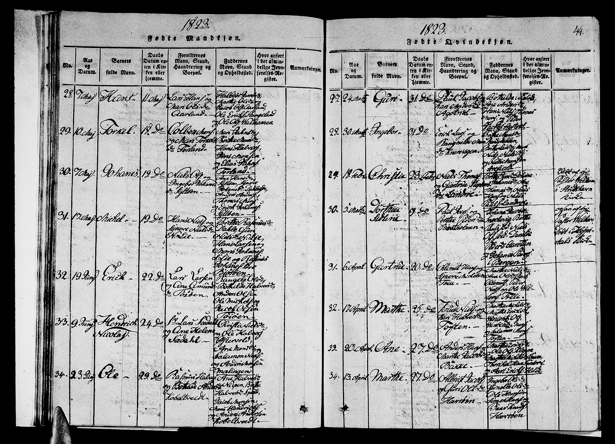 Sund sokneprestembete, AV/SAB-A-99930: Parish register (copy) no. A 1, 1816-1827, p. 44