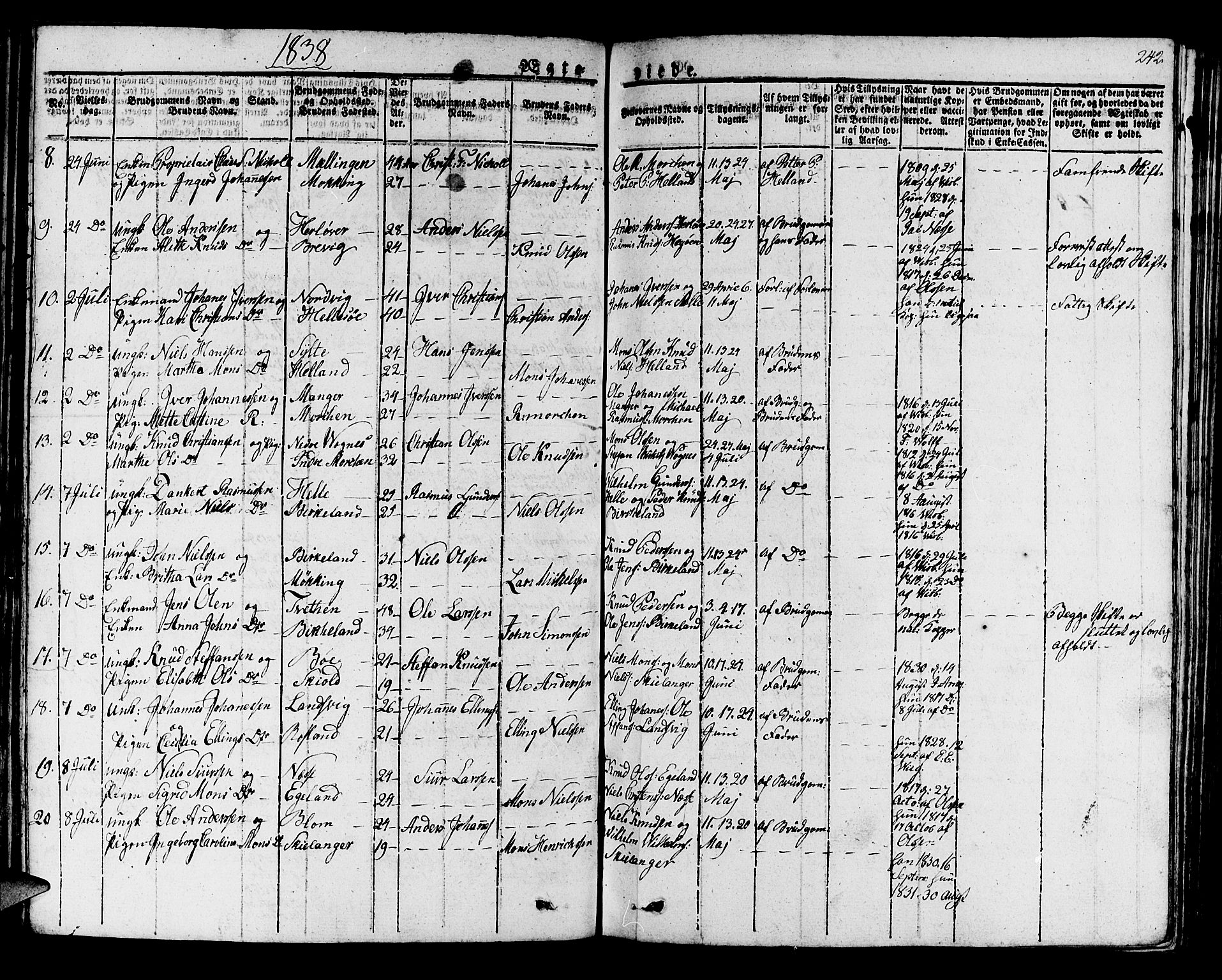 Manger sokneprestembete, AV/SAB-A-76801/H/Haa: Parish register (official) no. A 4, 1824-1838, p. 242