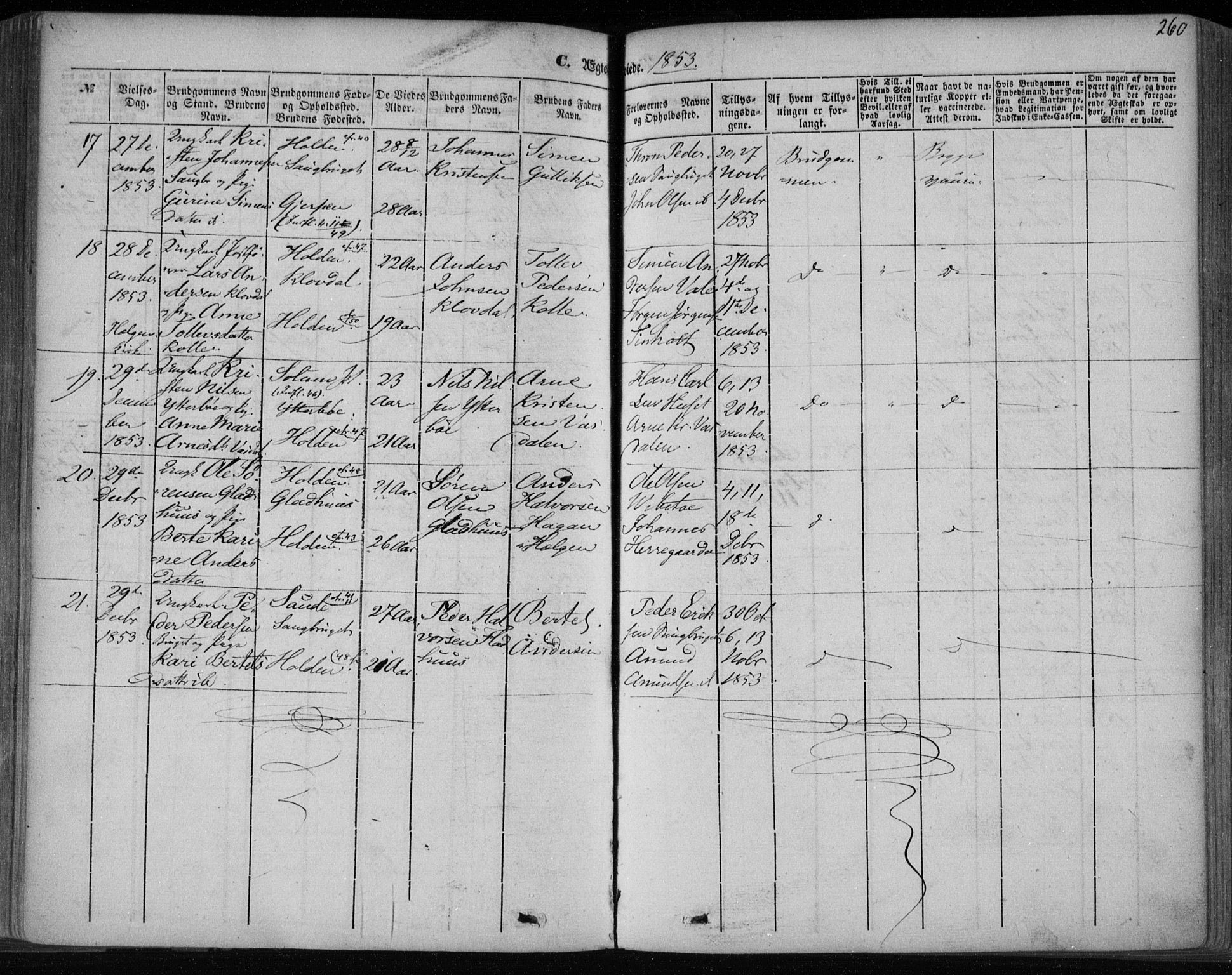 Holla kirkebøker, SAKO/A-272/F/Fa/L0005: Parish register (official) no. 5, 1849-1860, p. 260