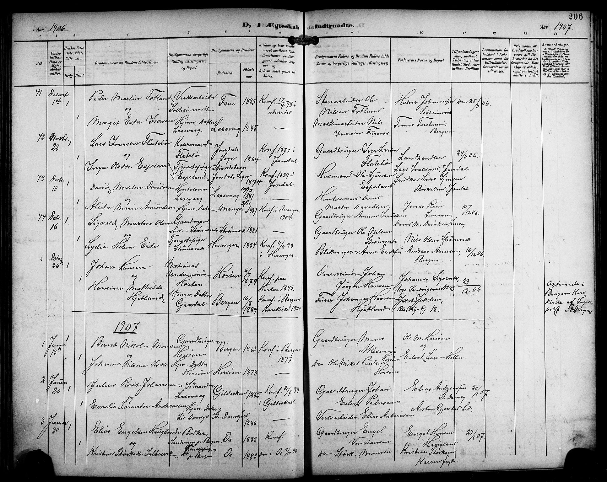 Laksevåg Sokneprestembete, SAB/A-76501/H/Ha/Hab/Haba/L0004: Parish register (copy) no. A 4, 1899-1909, p. 206