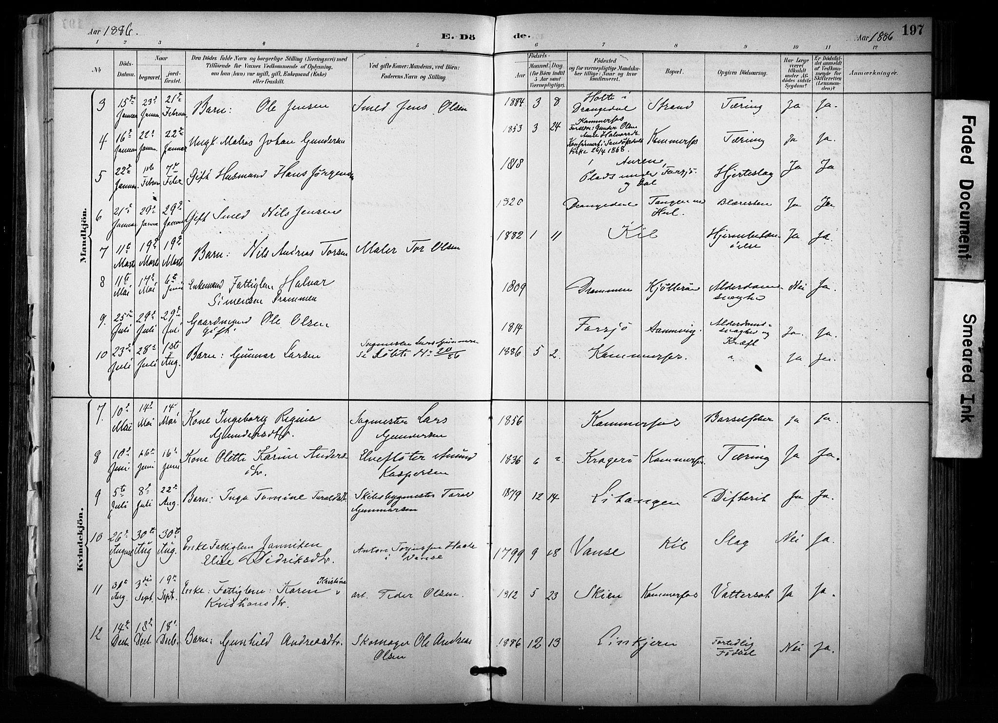 Sannidal kirkebøker, AV/SAKO-A-296/F/Fa/L0015: Parish register (official) no. 15, 1884-1899, p. 197