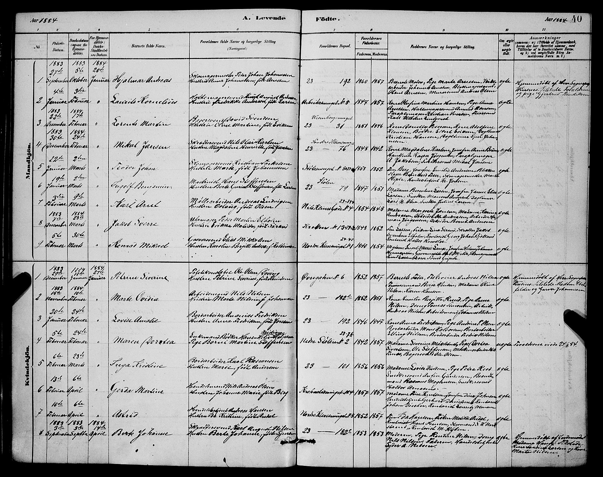 Mariakirken Sokneprestembete, SAB/A-76901/H/Hab/L0004: Parish register (copy) no. A 4, 1878-1892, p. 40