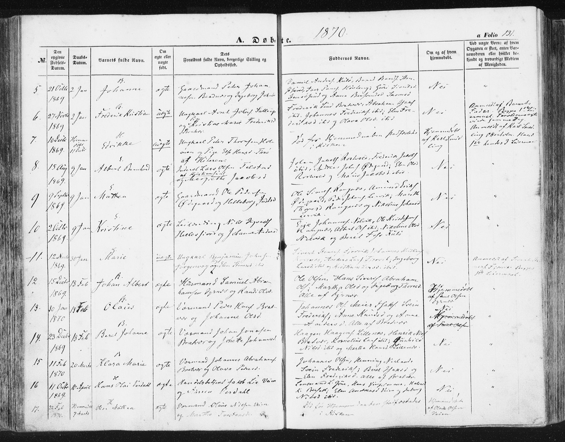 Ministerialprotokoller, klokkerbøker og fødselsregistre - Møre og Romsdal, AV/SAT-A-1454/581/L0937: Parish register (official) no. 581A05, 1853-1872, p. 131