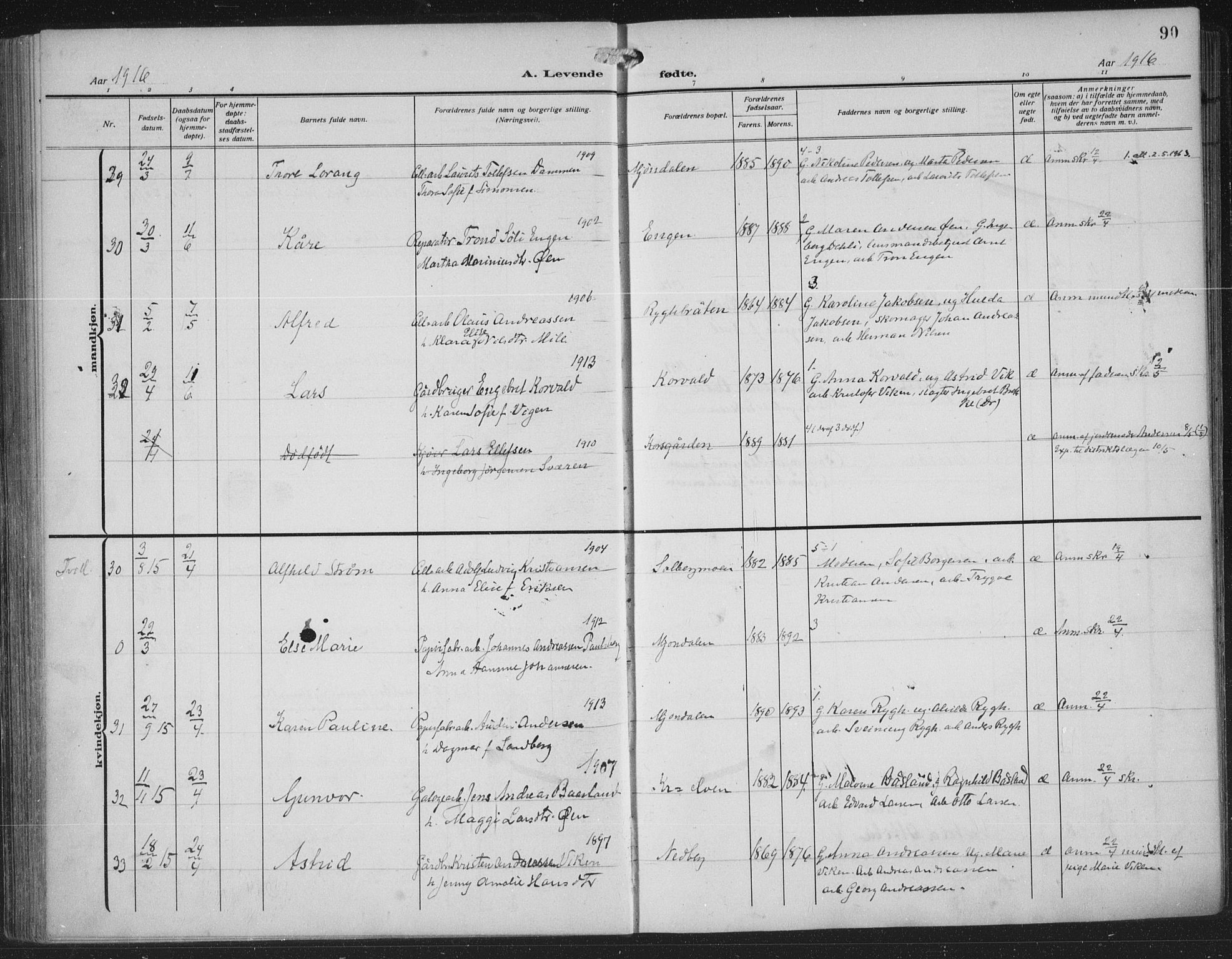 Nedre Eiker kirkebøker, AV/SAKO-A-612/F/Fa/L0007: Parish register (official) no. 7, 1912-1918, p. 90