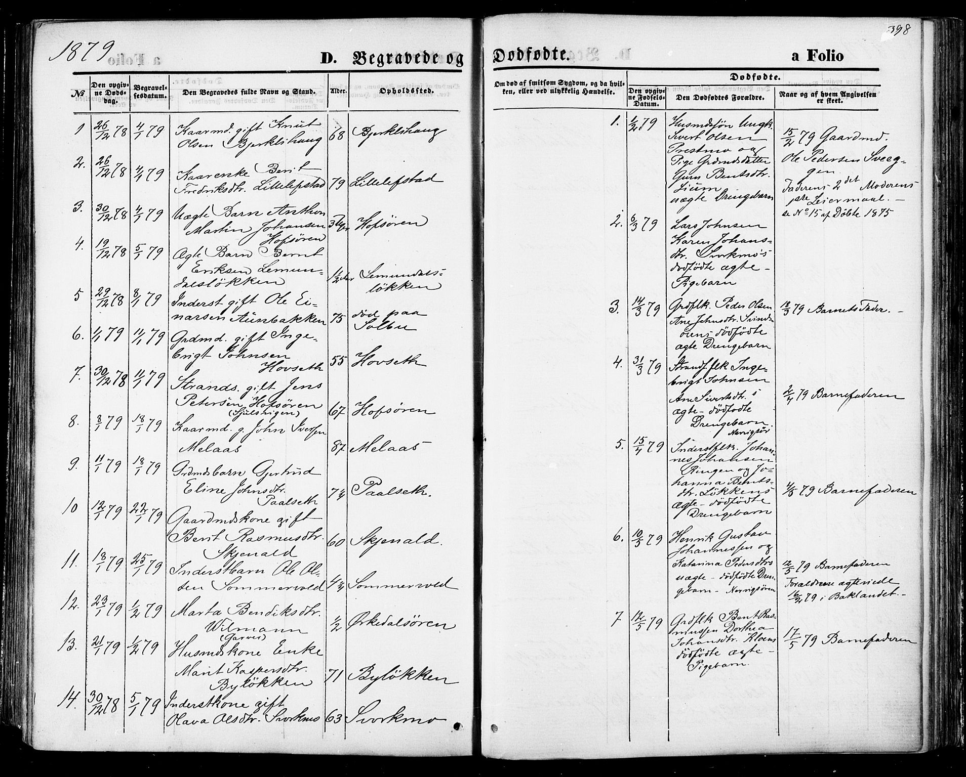 Ministerialprotokoller, klokkerbøker og fødselsregistre - Sør-Trøndelag, SAT/A-1456/668/L0807: Parish register (official) no. 668A07, 1870-1880, p. 398