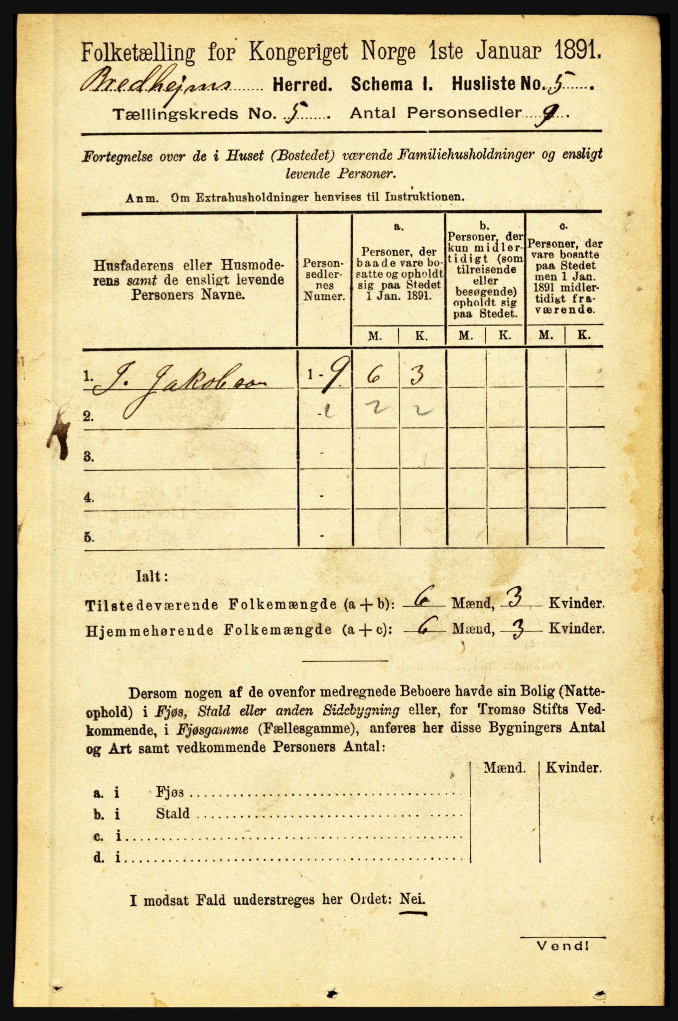 RA, 1891 census for 1446 Breim, 1891, p. 1697