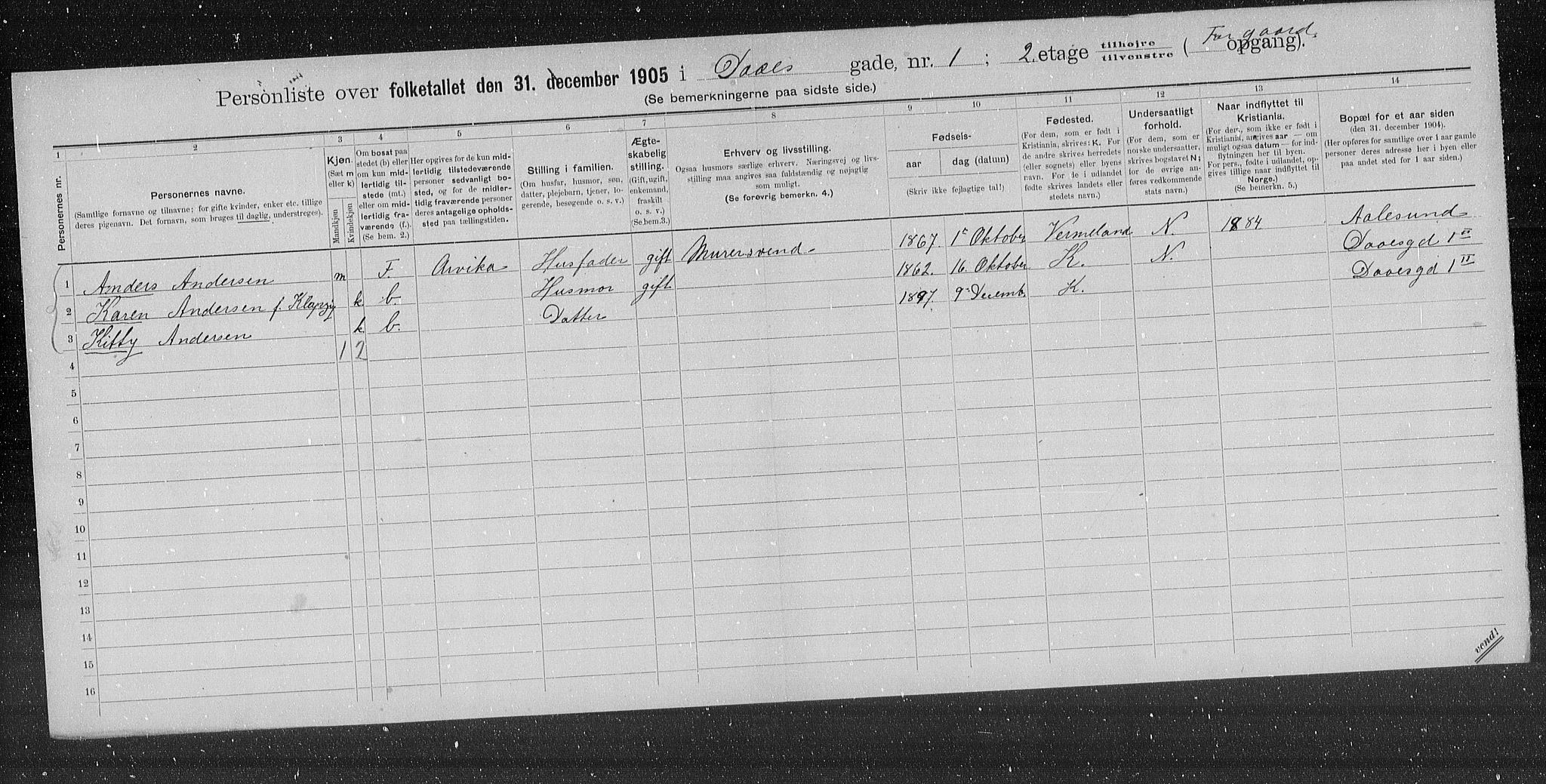 OBA, Municipal Census 1905 for Kristiania, 1905, p. 9325