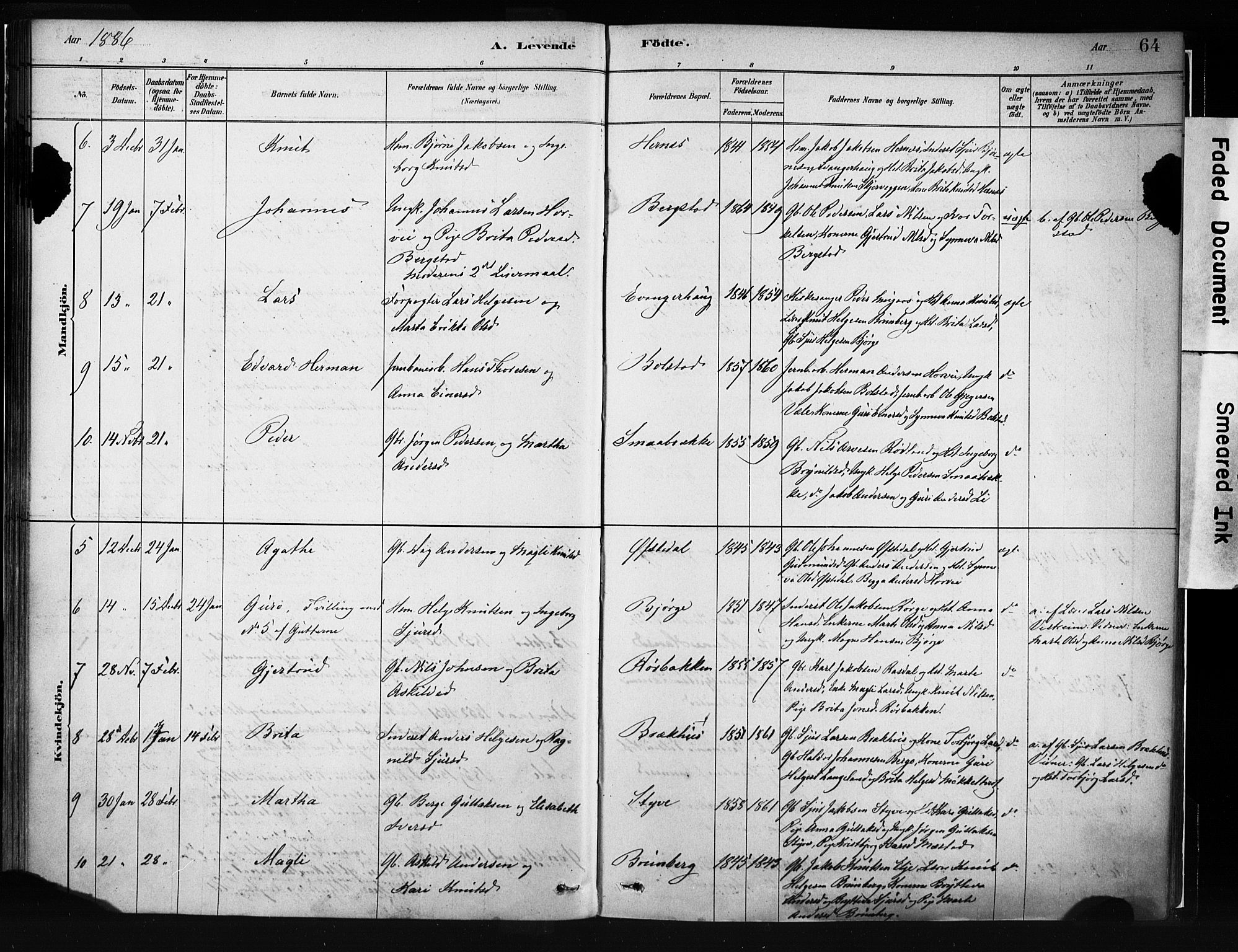 Evanger sokneprestembete, AV/SAB-A-99924: Parish register (official) no. A 1, 1877-1899, p. 64