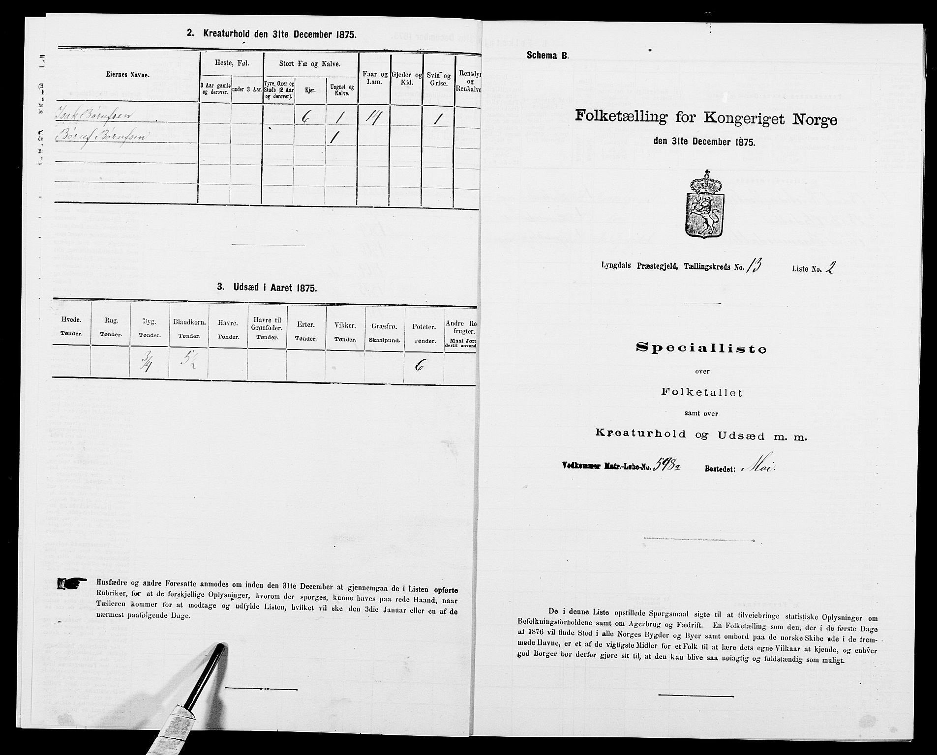 SAK, 1875 census for 1032P Lyngdal, 1875, p. 1950