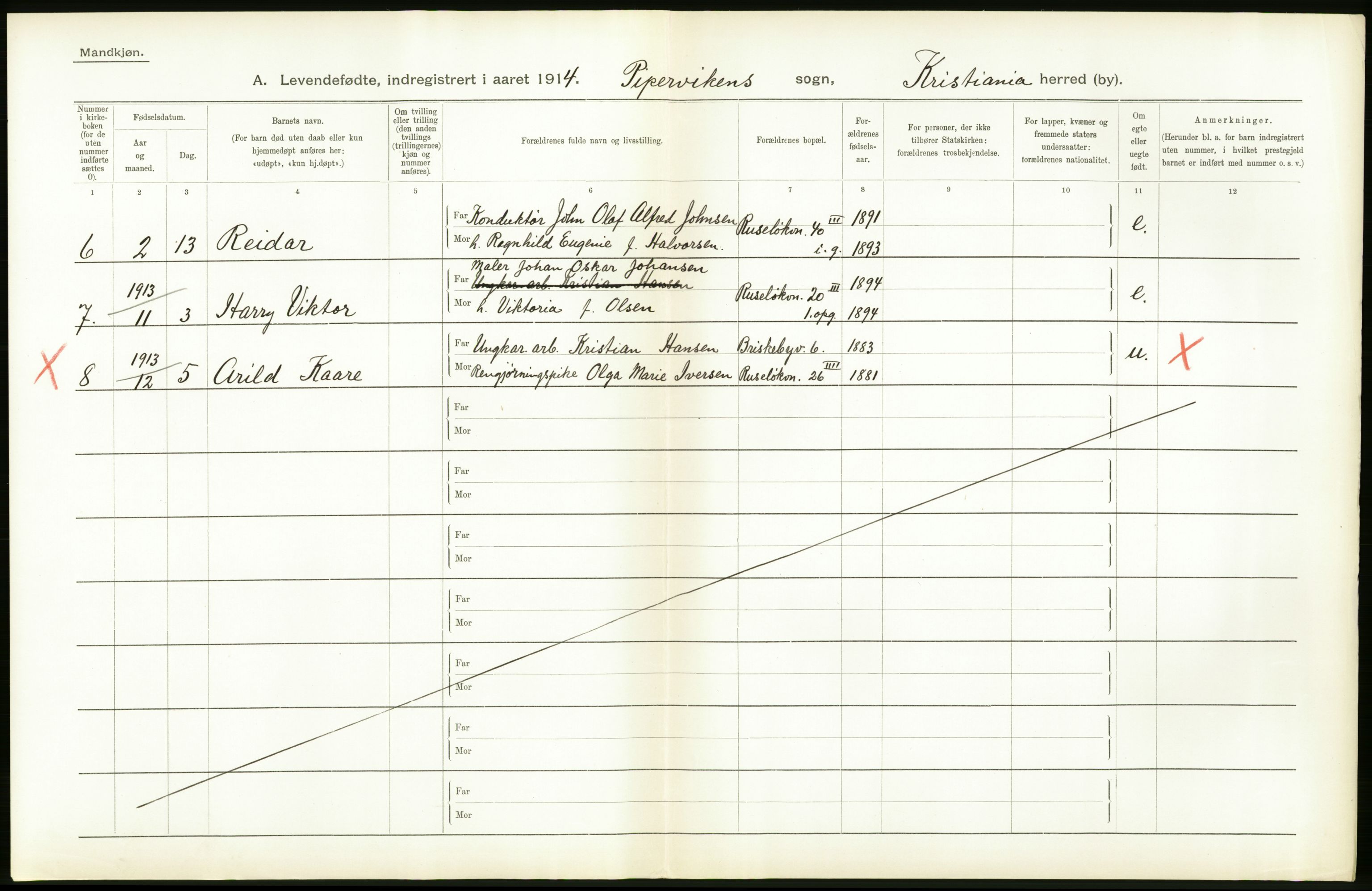 Statistisk sentralbyrå, Sosiodemografiske emner, Befolkning, AV/RA-S-2228/D/Df/Dfb/Dfbd/L0005: Kristiania: Levendefødte menn og kvinner., 1914, p. 12