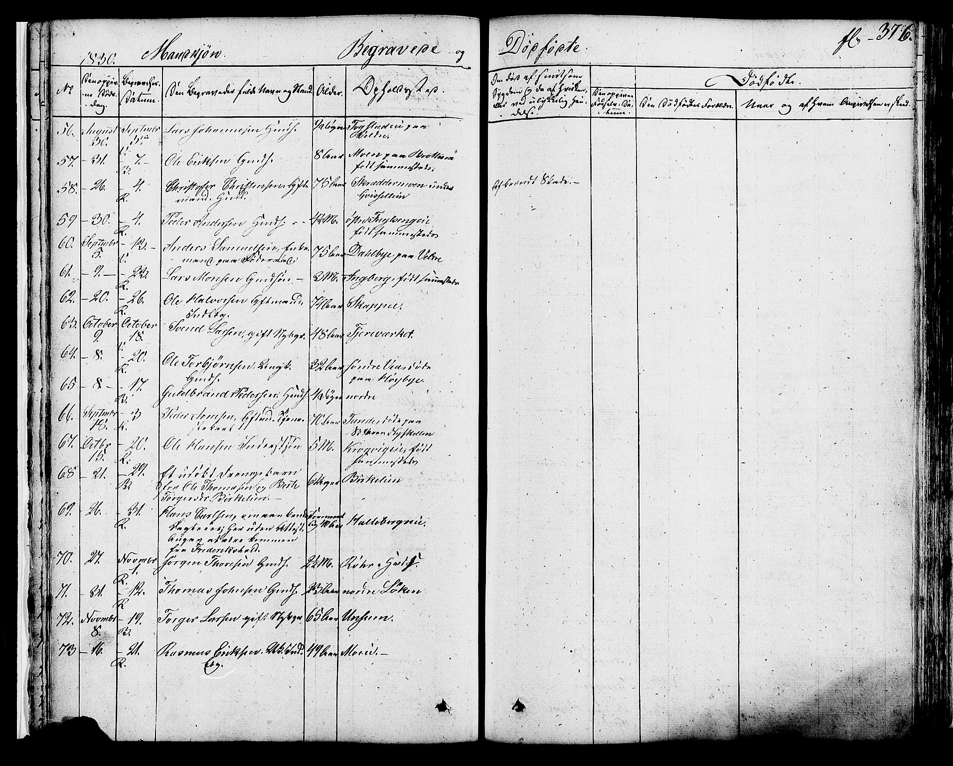 Ringsaker prestekontor, AV/SAH-PREST-014/K/Ka/L0007: Parish register (official) no. 7B, 1826-1837, p. 376