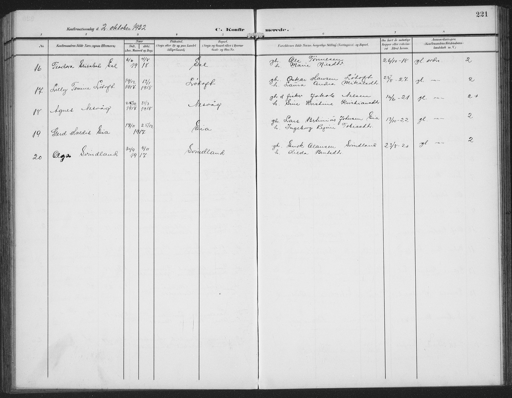 Sokndal sokneprestkontor, AV/SAST-A-101808: Parish register (copy) no. B 8, 1908-1934, p. 221