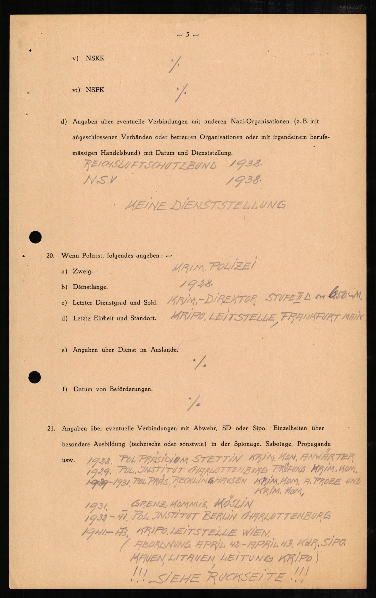 Forsvaret, Forsvarets overkommando II, RA/RAFA-3915/D/Db/L0002: CI Questionaires. Tyske okkupasjonsstyrker i Norge. Tyskere., 1945-1946, p. 168