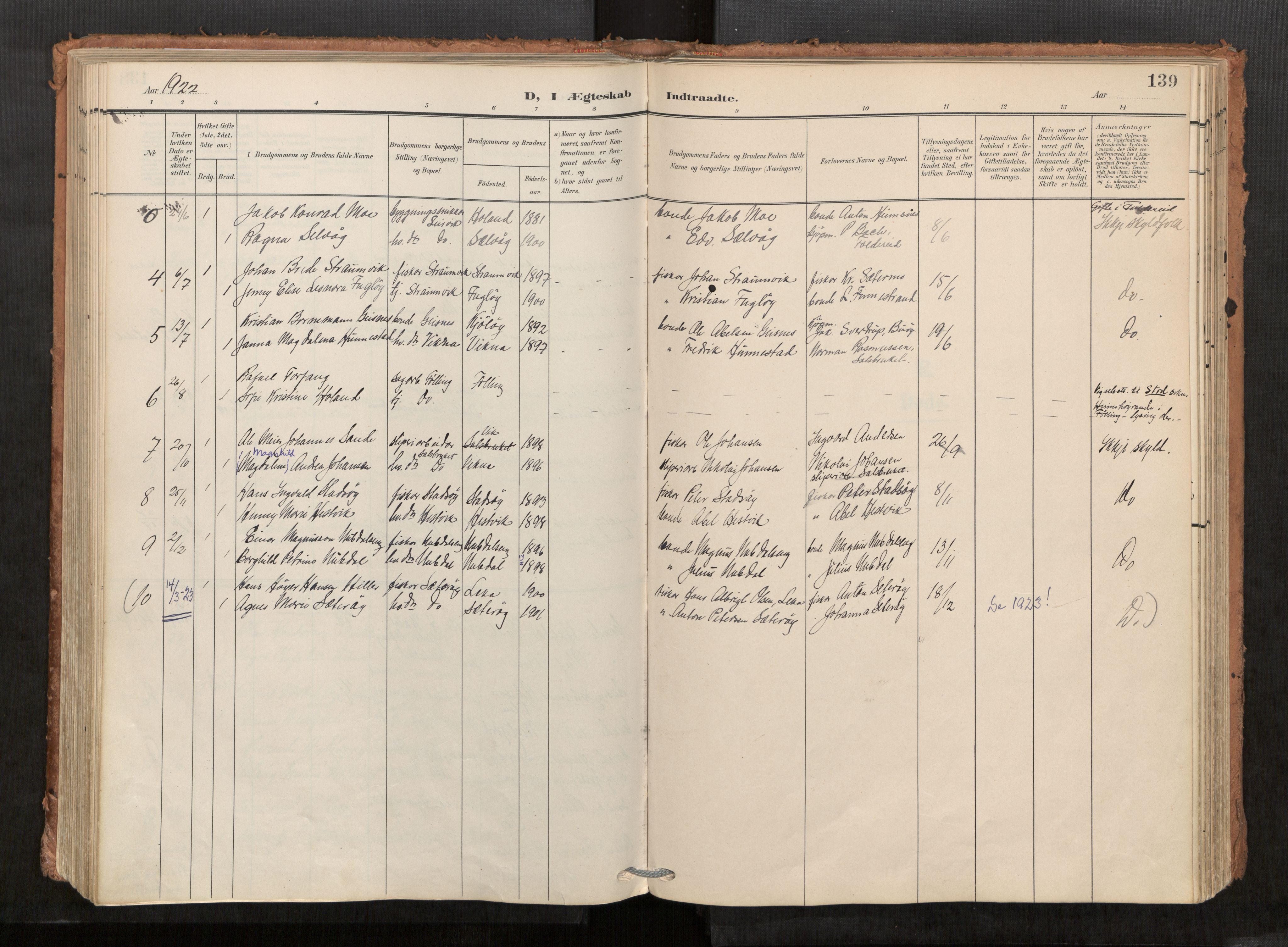 Kolvereid sokneprestkontor, SAT/A-1171/H/Ha/Haa/L0001: Parish register (official) no. 1, 1903-1922, p. 139