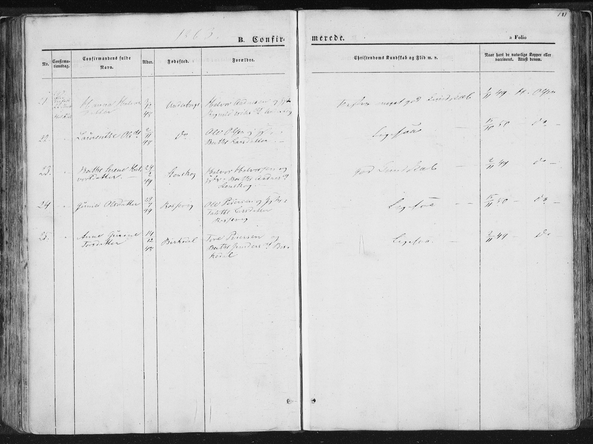 Høgsfjord sokneprestkontor, AV/SAST-A-101624/H/Ha/Haa/L0001: Parish register (official) no. A 1, 1854-1875, p. 181