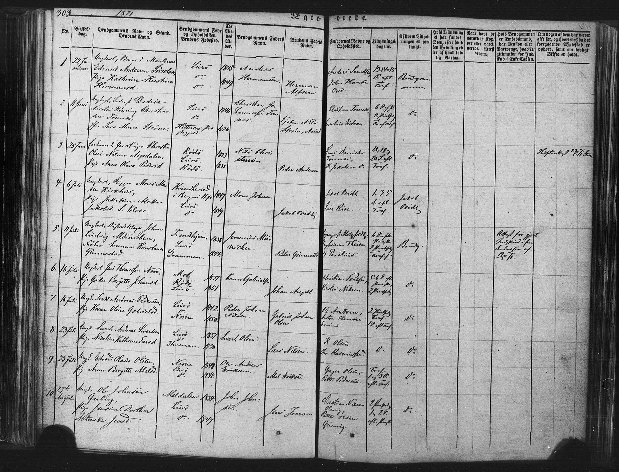 Ministerialprotokoller, klokkerbøker og fødselsregistre - Nordland, SAT/A-1459/839/L0567: Parish register (official) no. 839A04, 1863-1879, p. 303