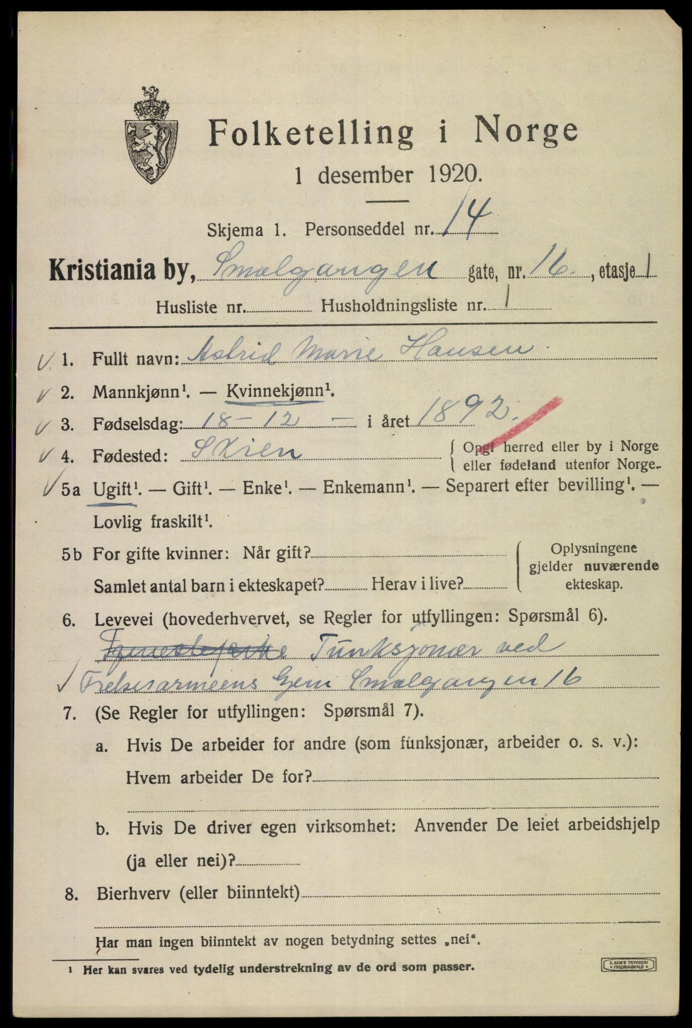 SAO, 1920 census for Kristiania, 1920, p. 519131