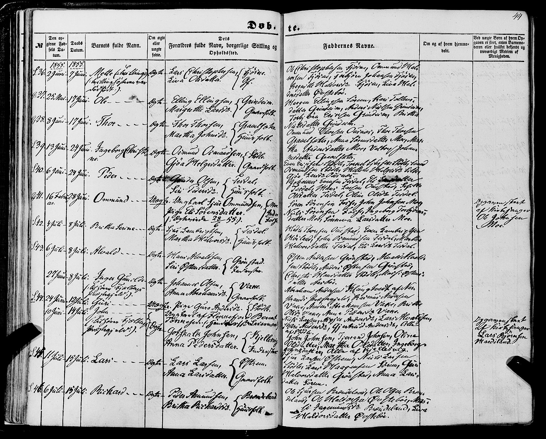 Etne sokneprestembete, AV/SAB-A-75001/H/Haa: Parish register (official) no. A 8, 1848-1862, p. 44