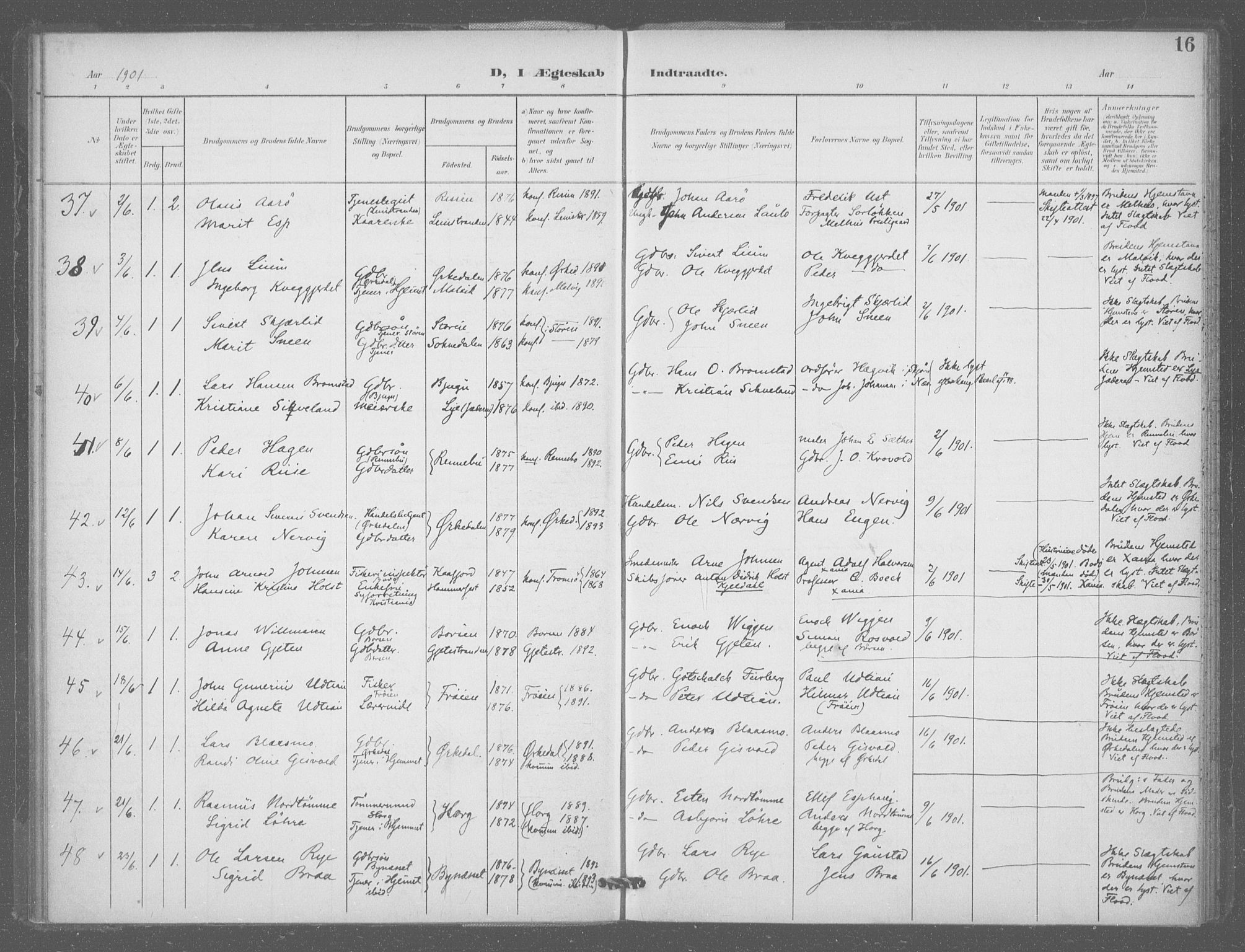 Ministerialprotokoller, klokkerbøker og fødselsregistre - Sør-Trøndelag, AV/SAT-A-1456/601/L0077: Curate's parish register no. 601B10, 1900-1907, p. 16