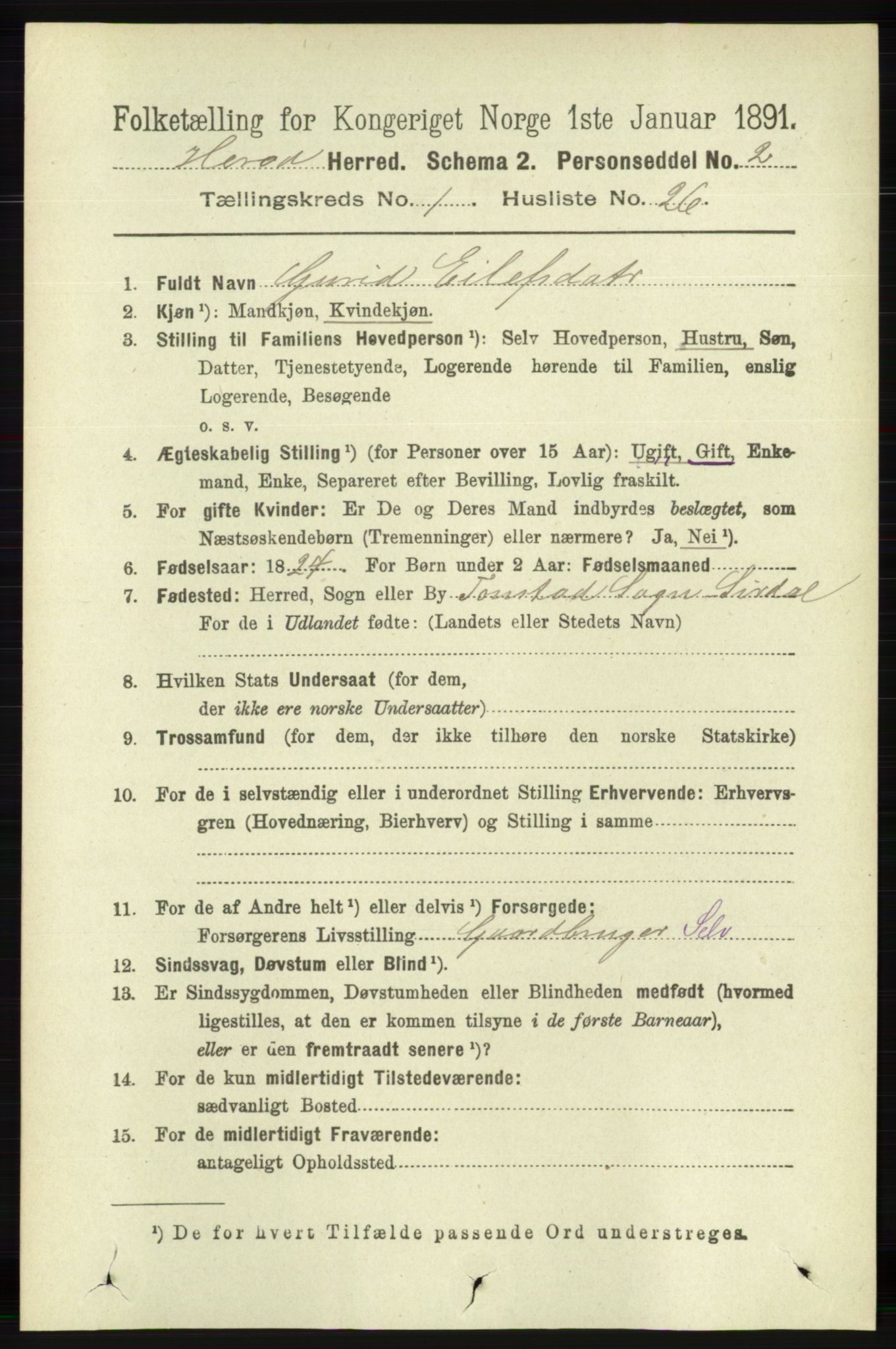 RA, 1891 census for 1039 Herad, 1891, p. 231