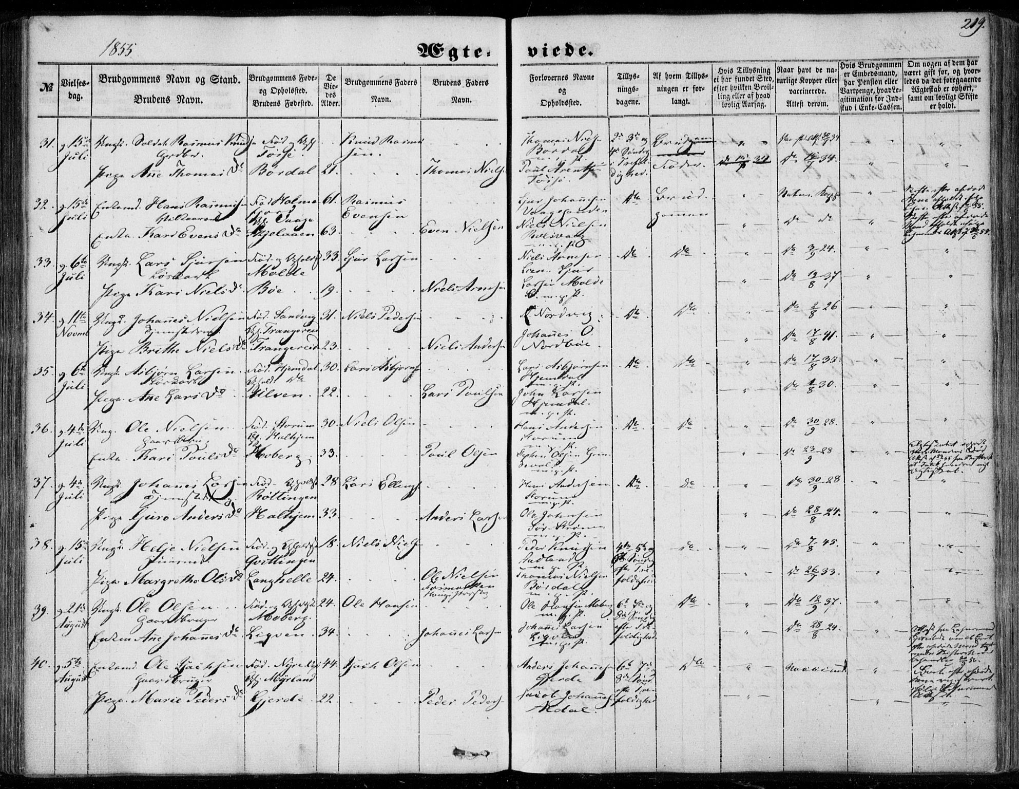 Os sokneprestembete, AV/SAB-A-99929: Parish register (official) no. A 16, 1851-1859, p. 219