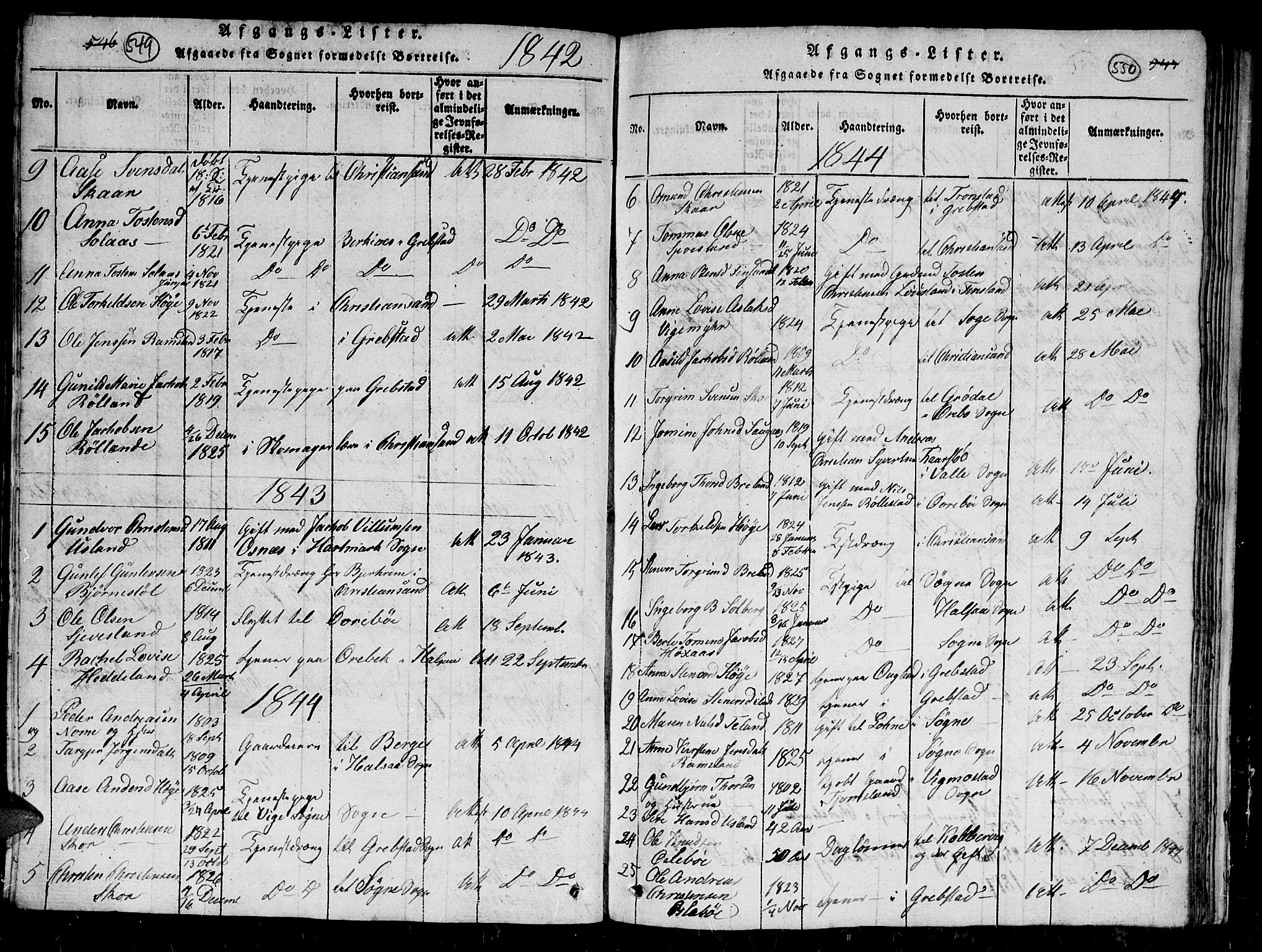 Holum sokneprestkontor, AV/SAK-1111-0022/F/Fb/Fbc/L0001: Parish register (copy) no. B 1, 1820-1859, p. 549-550