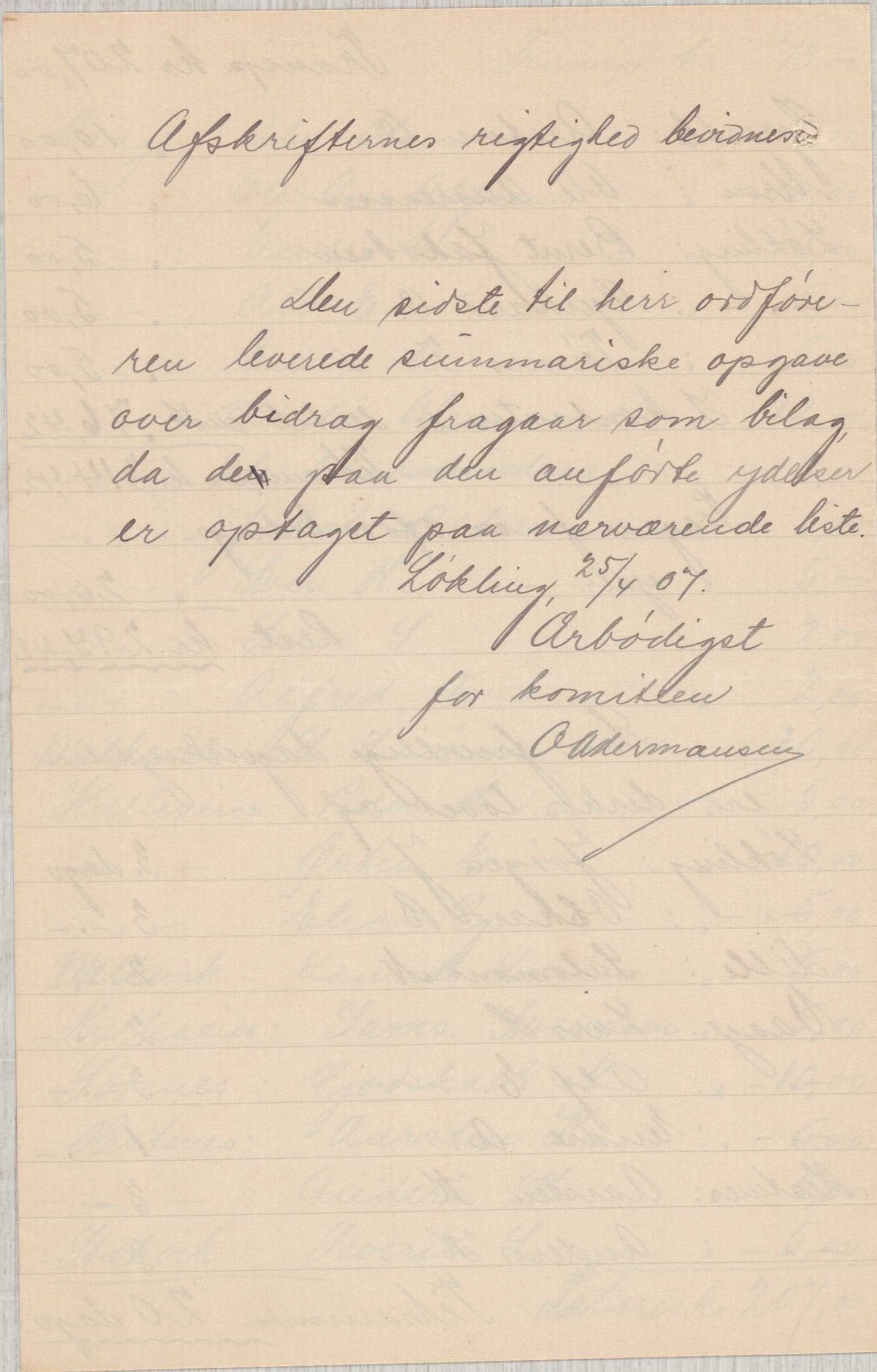 Finnaas kommune. Formannskapet, IKAH/1218a-021/D/Da/L0001/0006: Korrespondanse / saker / Kapellkyrkje på Løkling, 1906-1910, p. 19