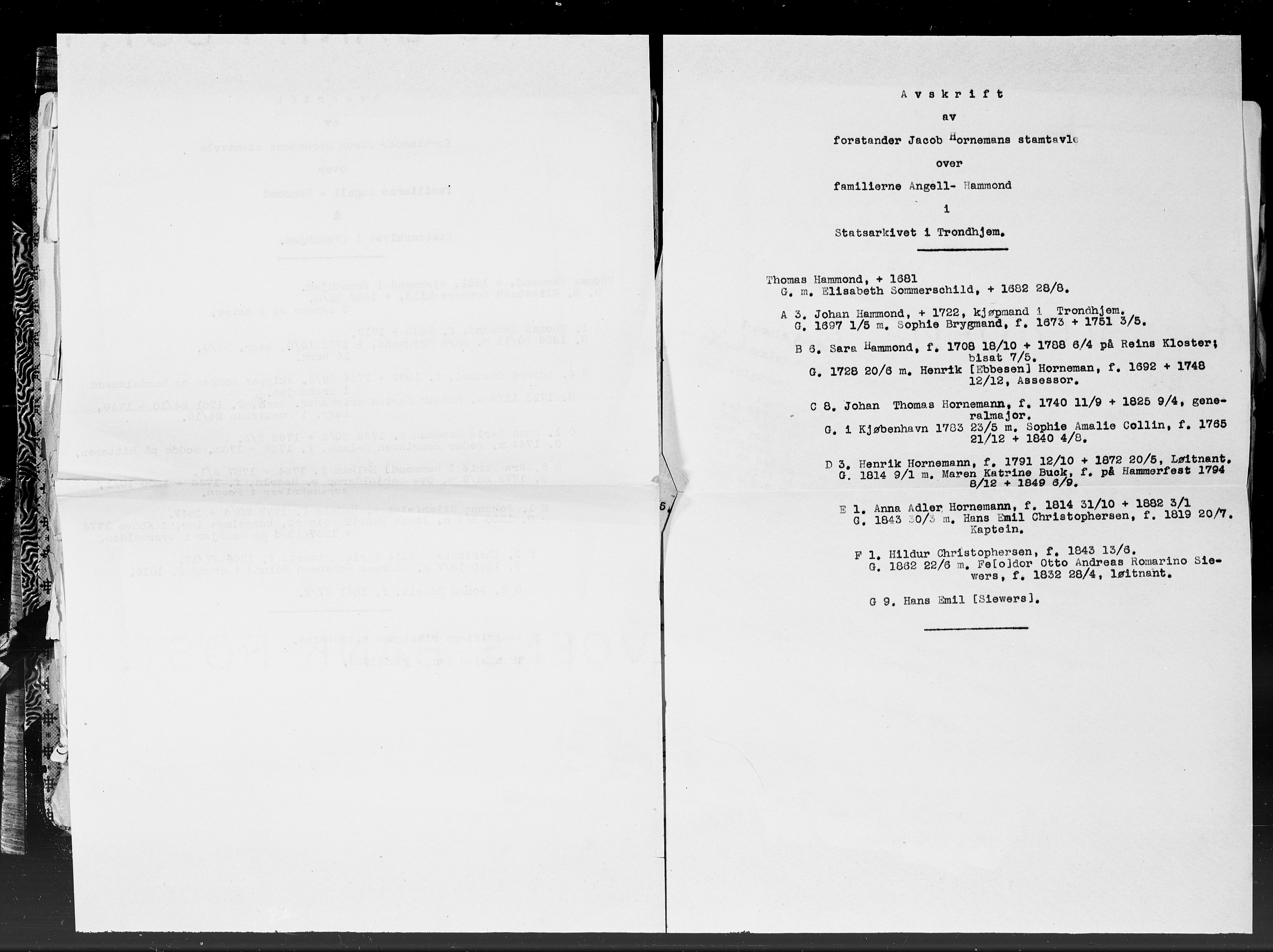 Hornemans samlinger, SAT/PA-X/A/L0013a: Angell  - Hammond, 1600-1886